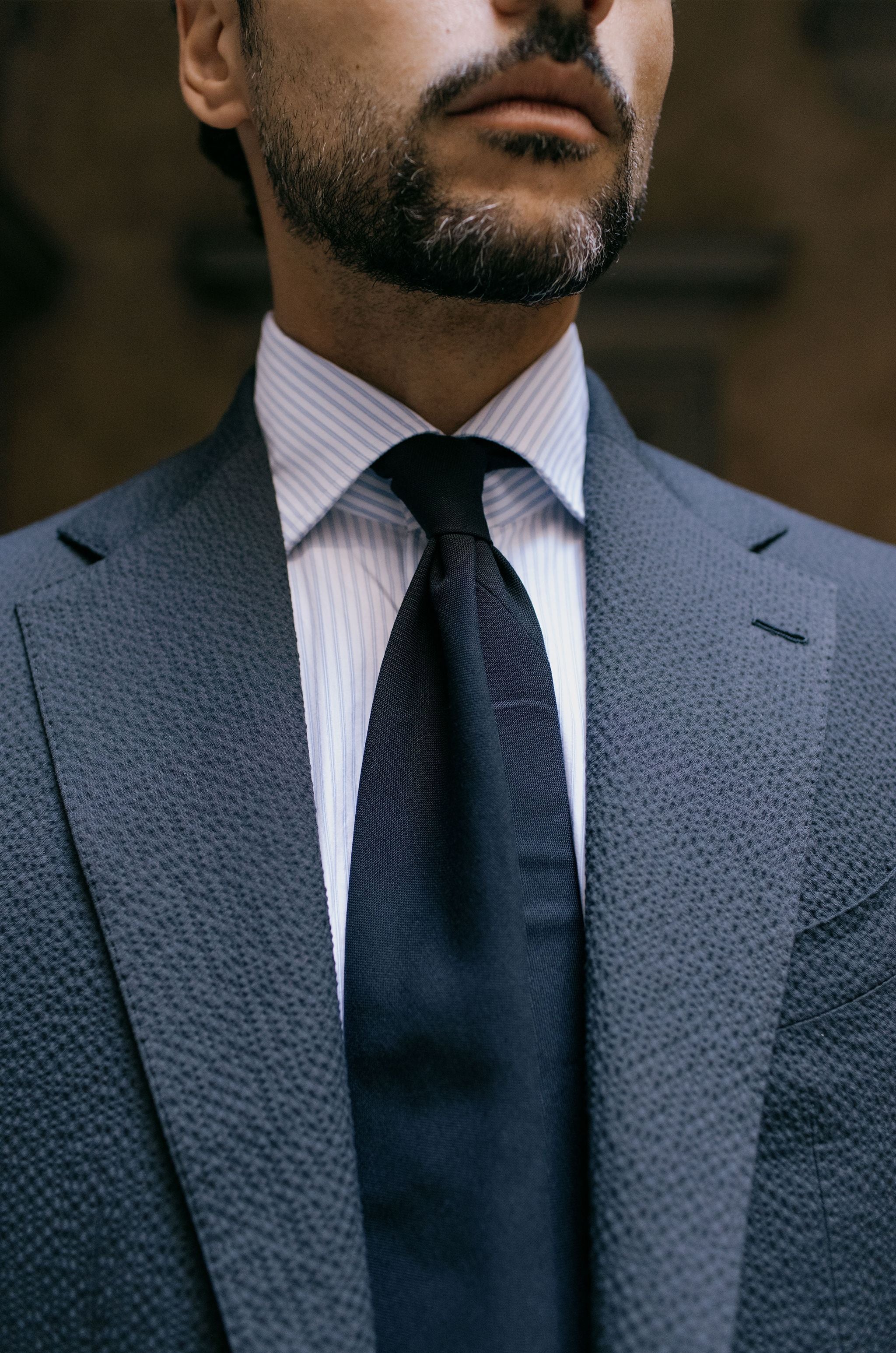 Suit Single Breasted Cotton Seersucker Dark Navy