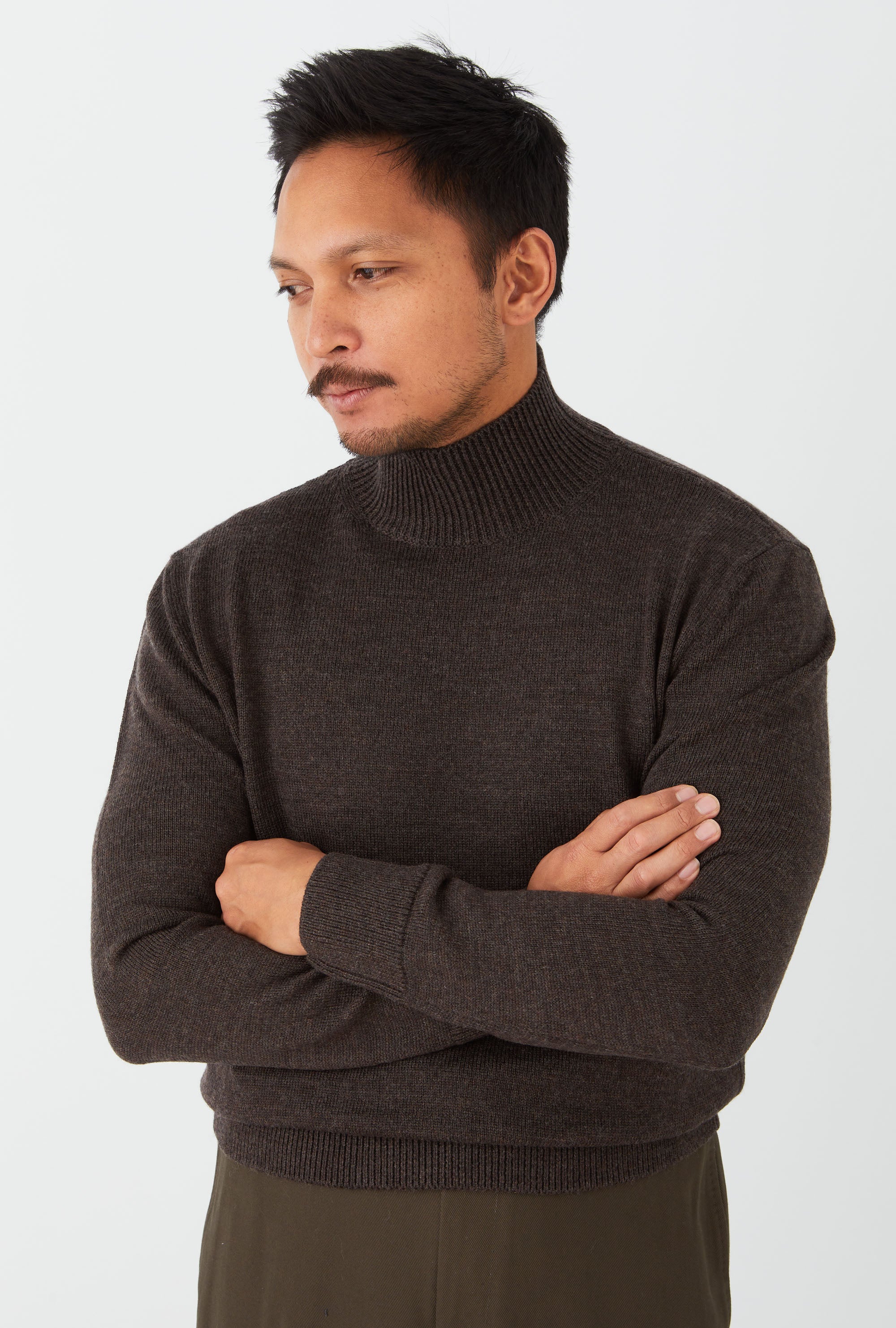 Mockneck Lambswool Brown Melange
