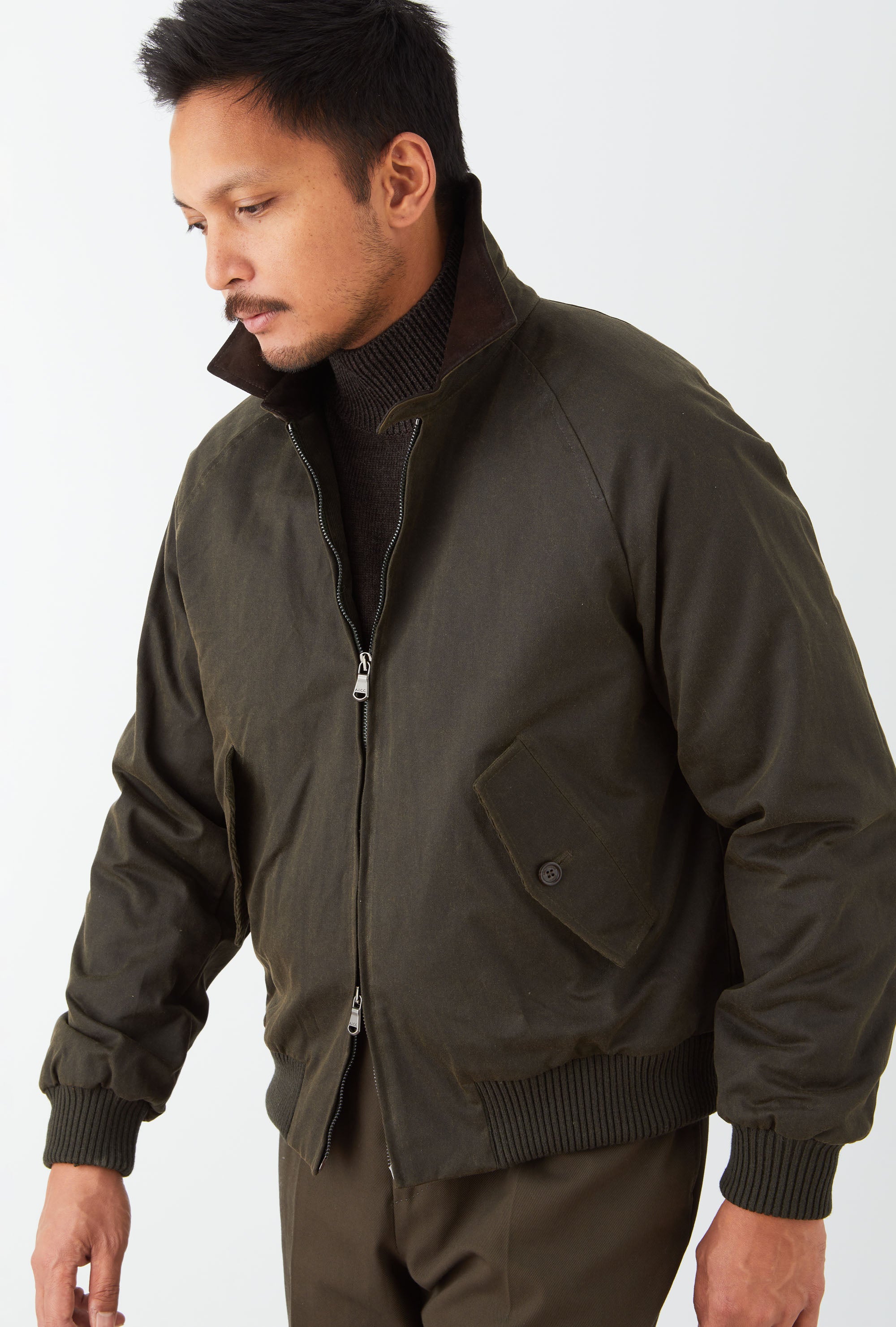 Bomber Jacket Waxed Cotton Olive