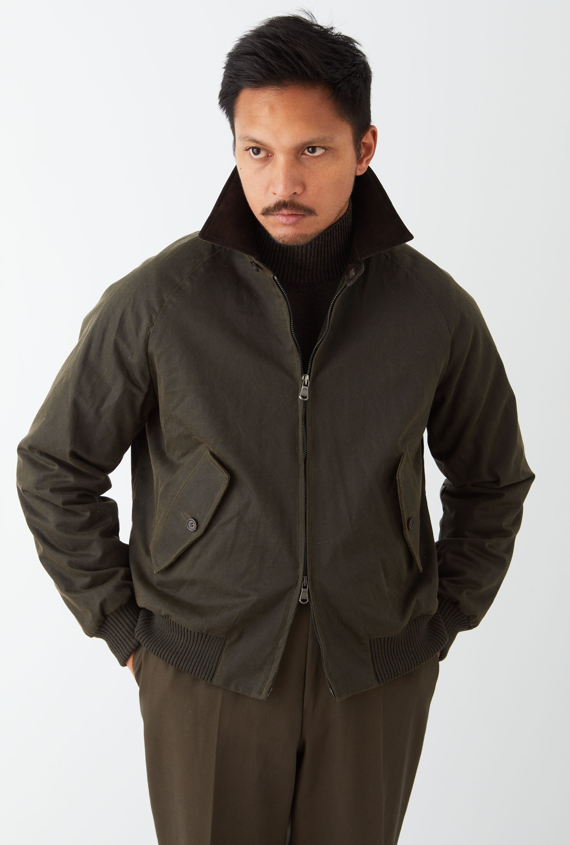 Bomber Jacket Waxed Cotton Olive