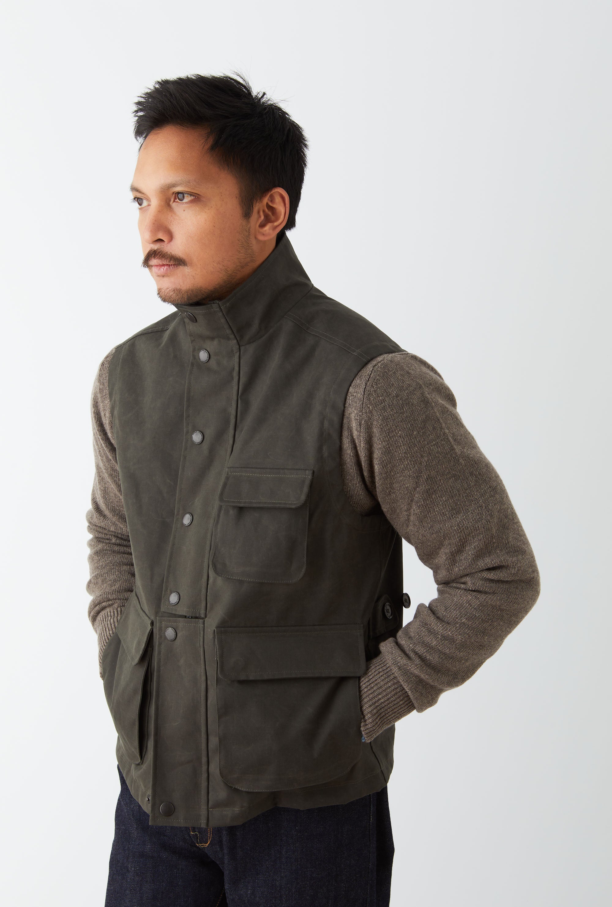 Gilet Waxed Cotton Olive