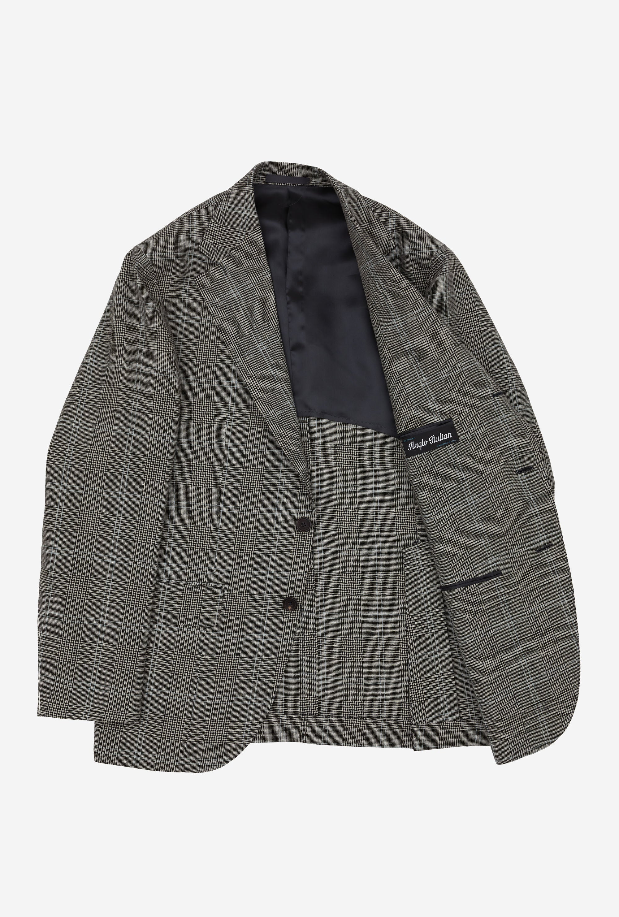 Suit Single Breasted Grey Glen Plaid Sky Overcheck Wool-Linen