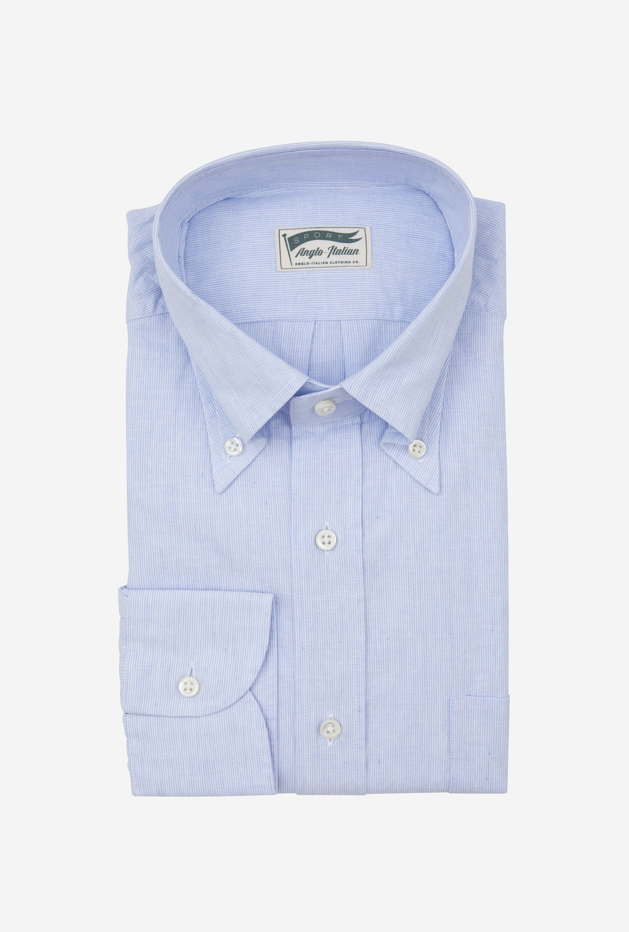 Button Down Sport Shirt Cotton-Linen Sky Blue Hairstripe