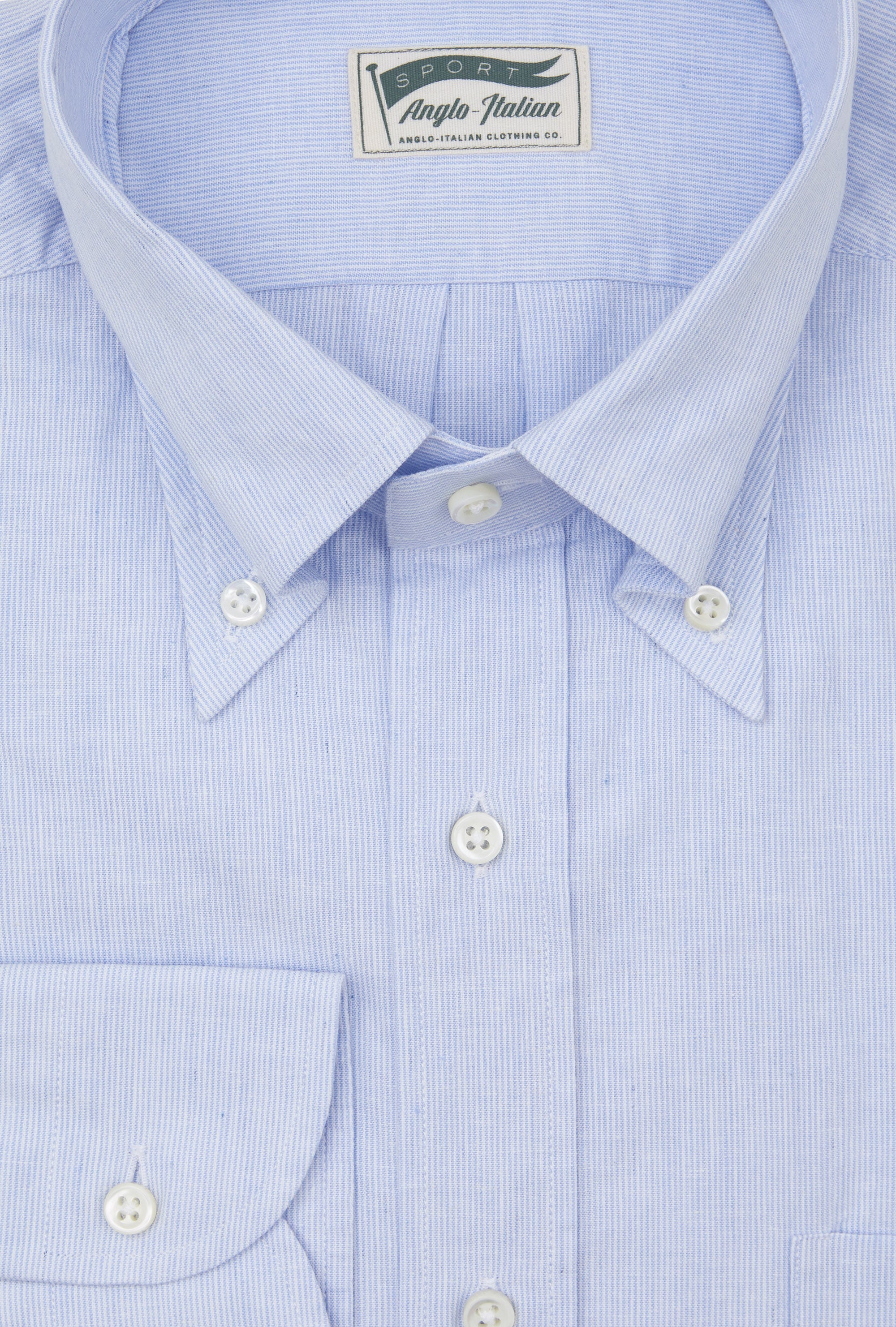 Button Down Sport Shirt Cotton-Linen Sky Blue Hairstripe