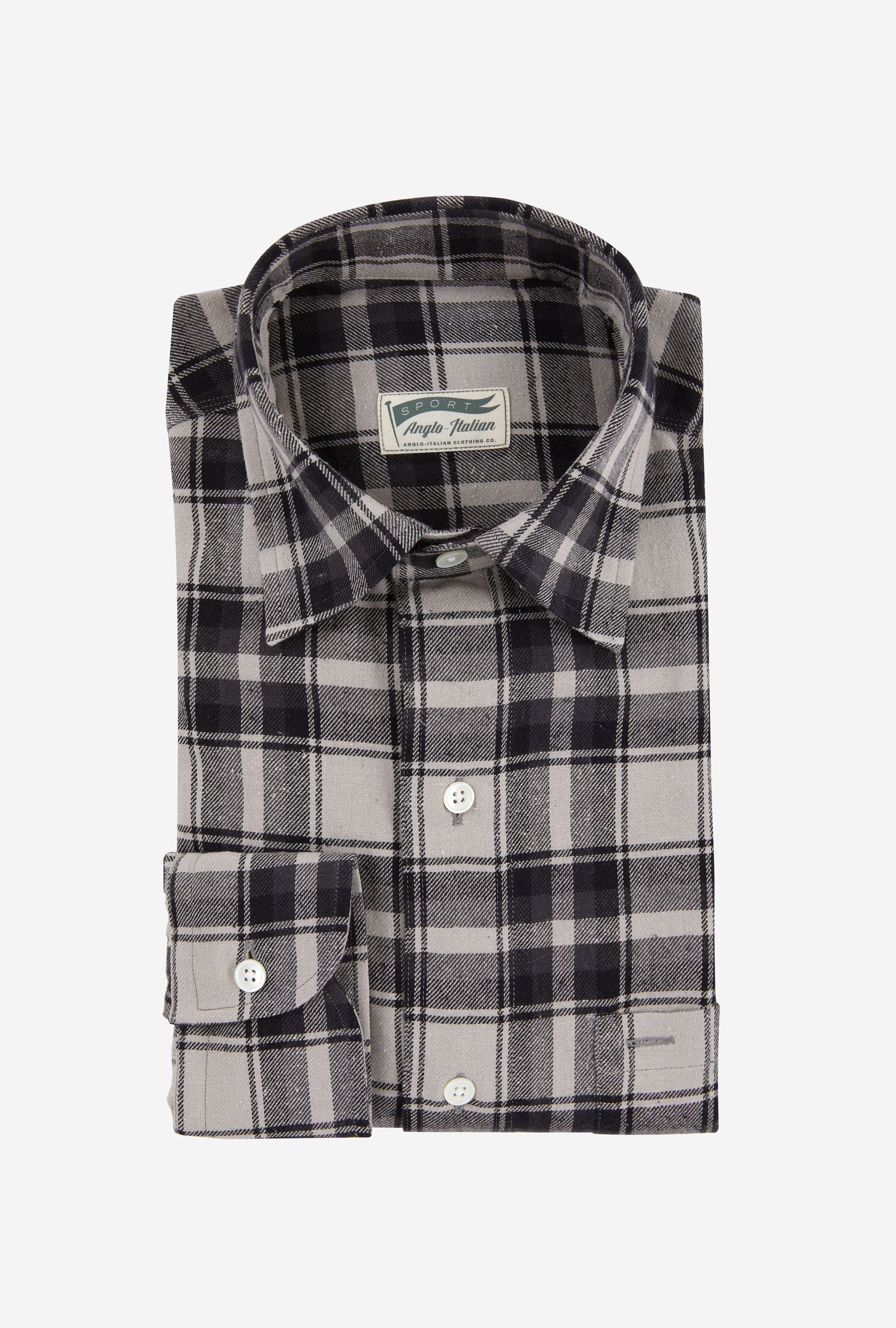 Mechanics Shirt Cotton Silk Ecru Grey Check
