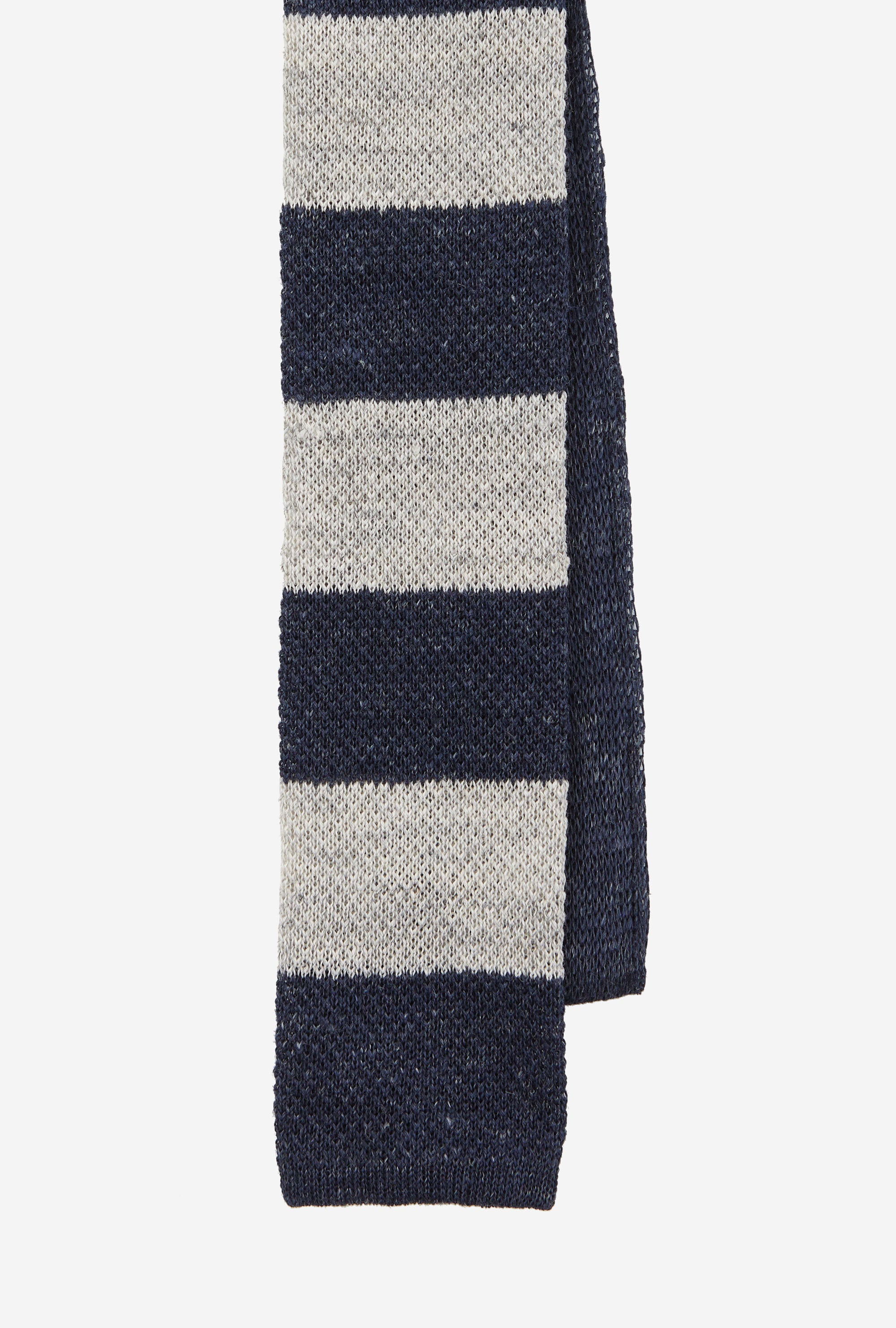 Knit Tie Linen Navy Ecru Stripe