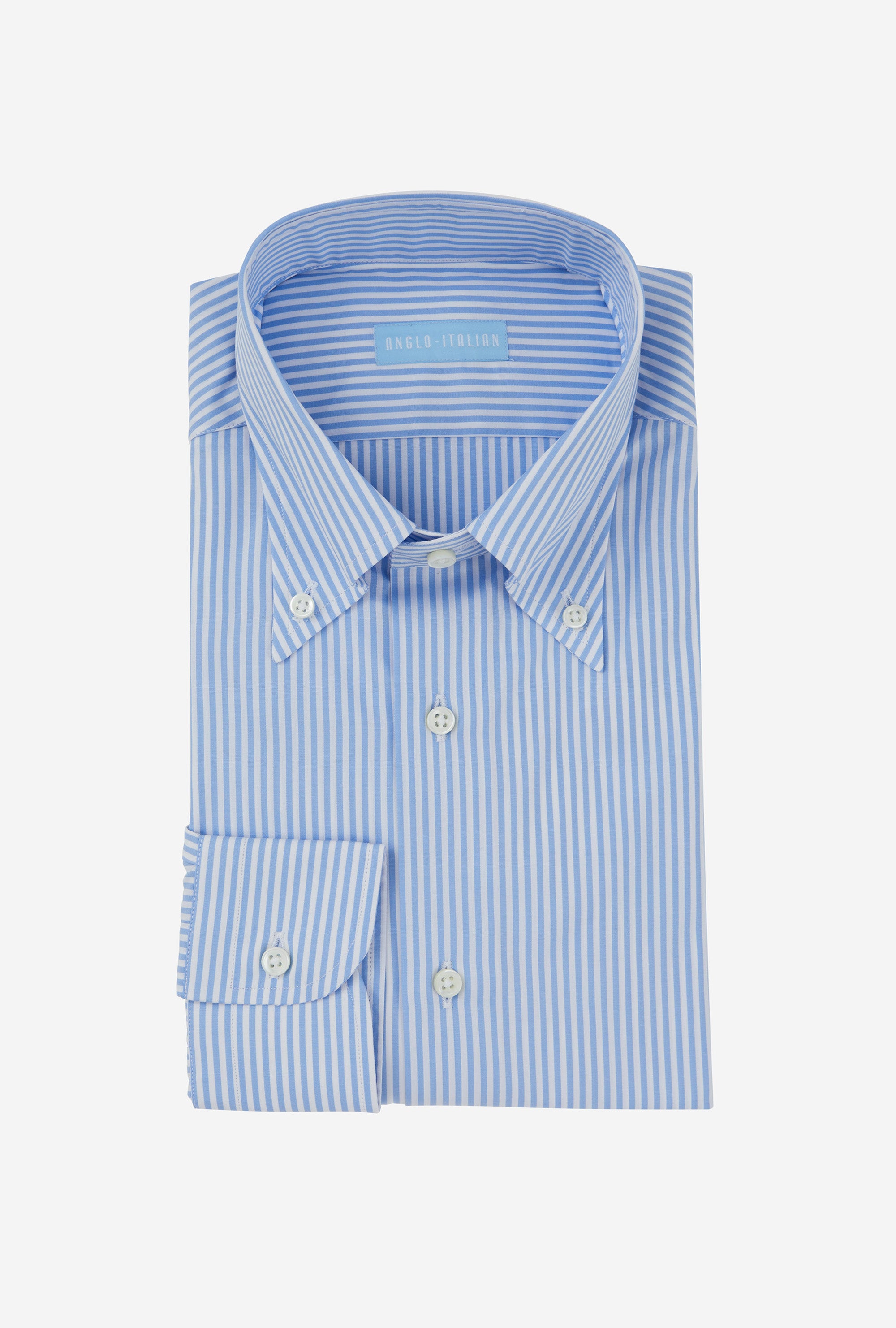 Button Down Cotton Poplin Shirt Sky Blue Stripe