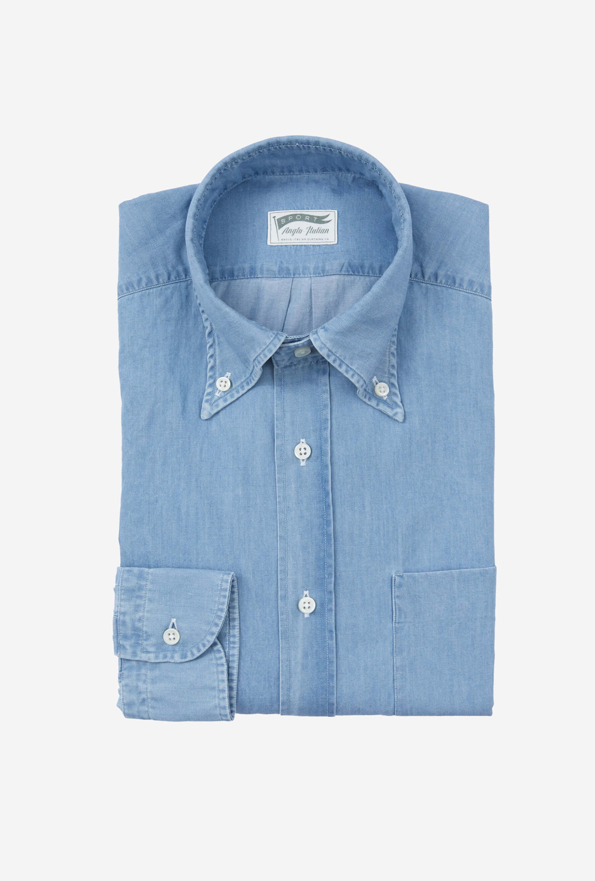 Button Down Sport Shirt Light Wash Denim