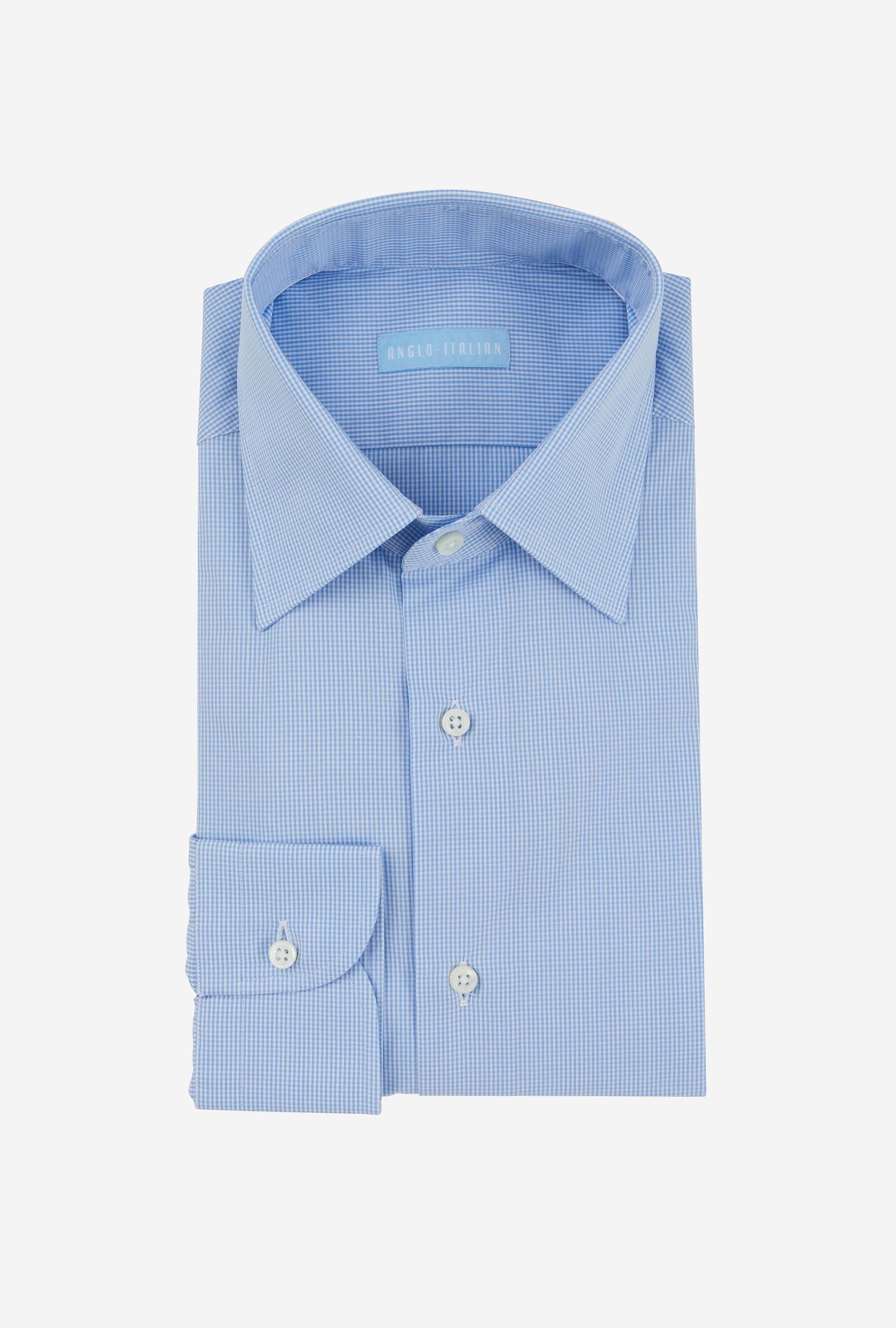 Point Collar Shirt Cotton Poplin Blue Check