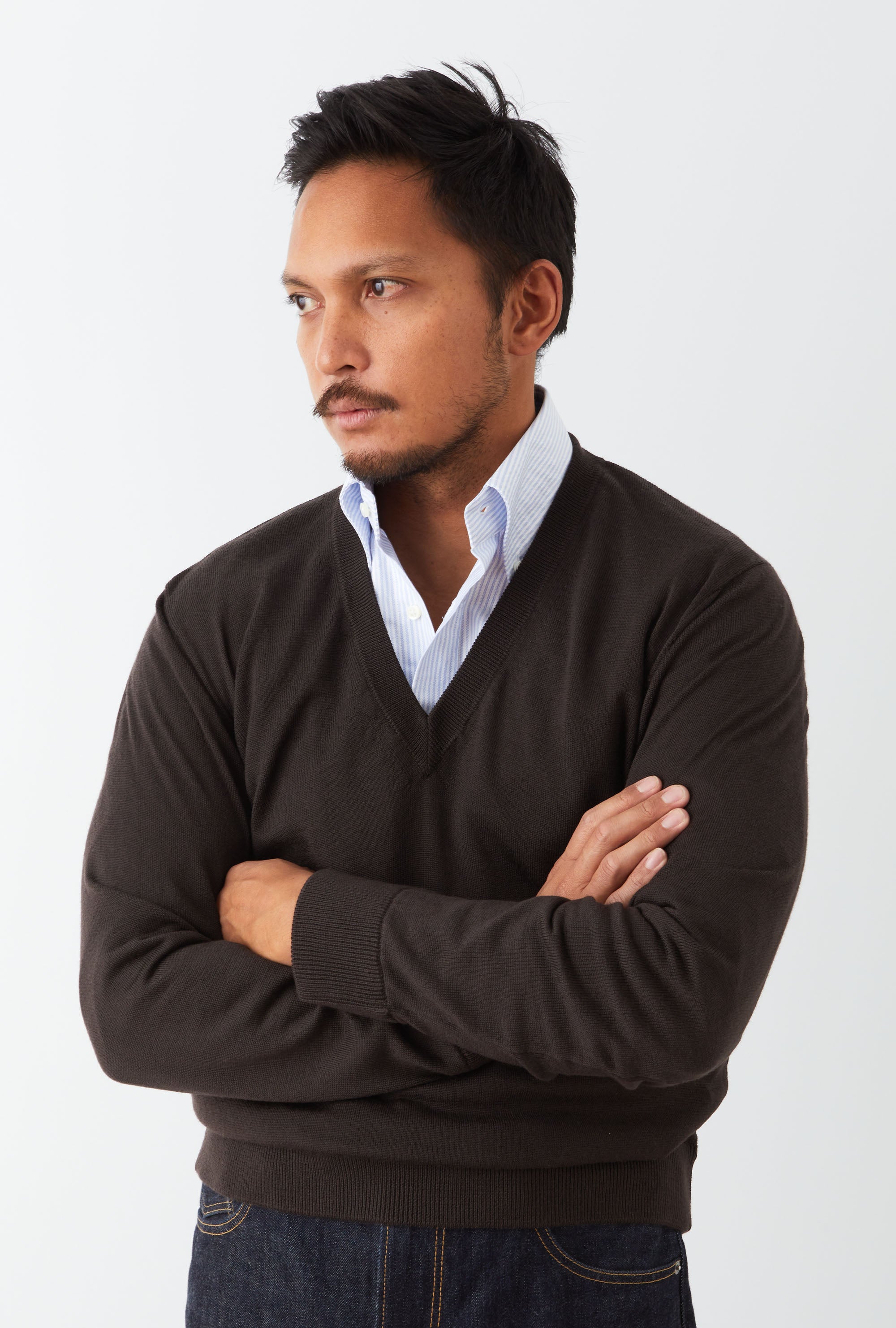 V-Neck Merino Wool Brown