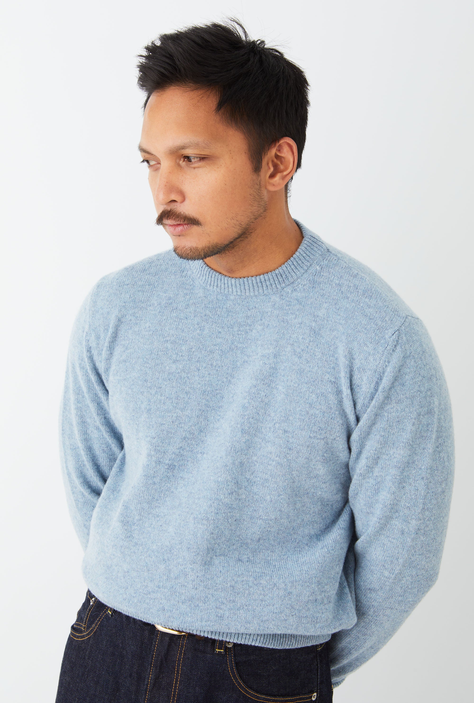 Crewneck Lambswool Shetland Blend Ice Blue