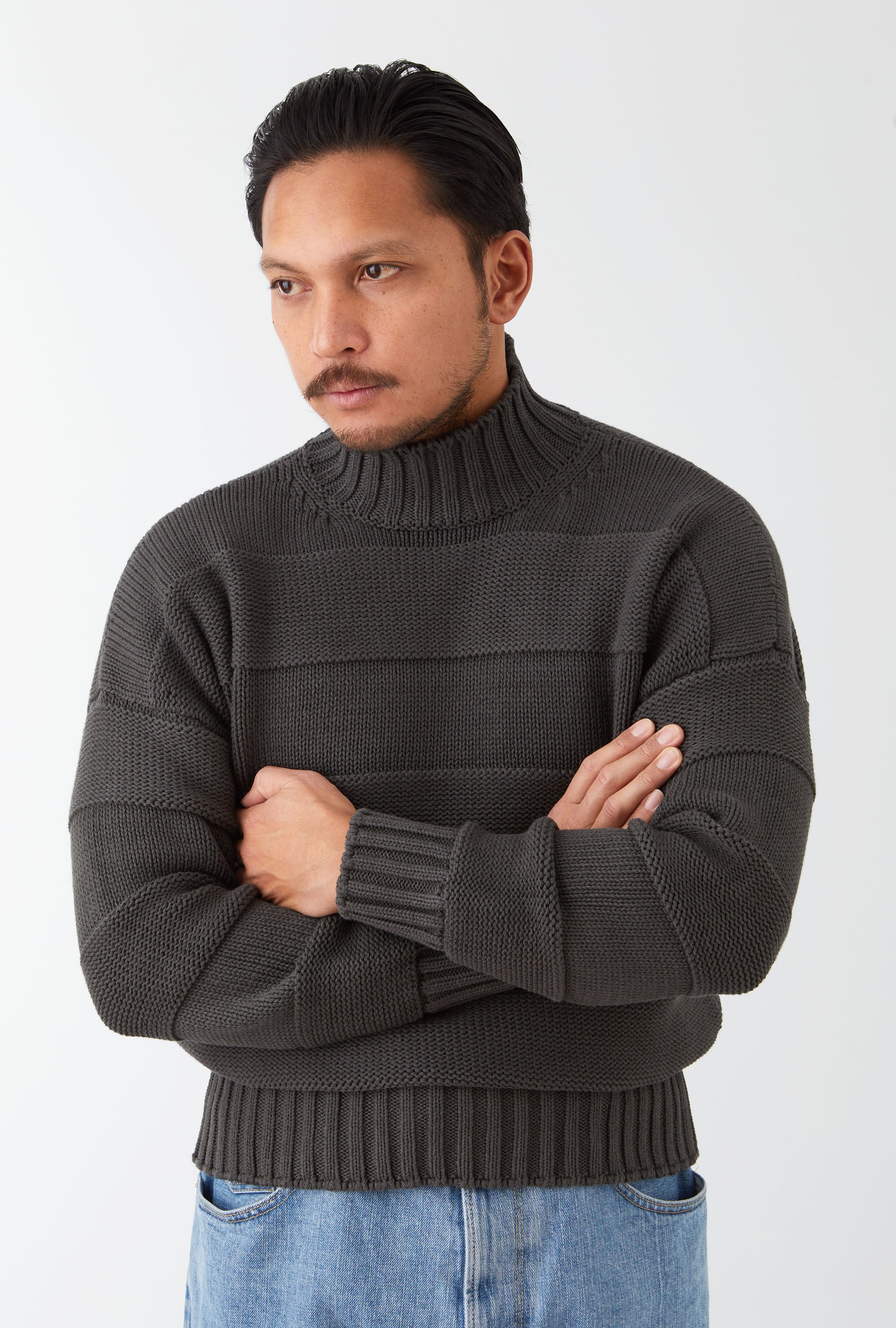 Mockneck Heavy Cotton Steel Stripe