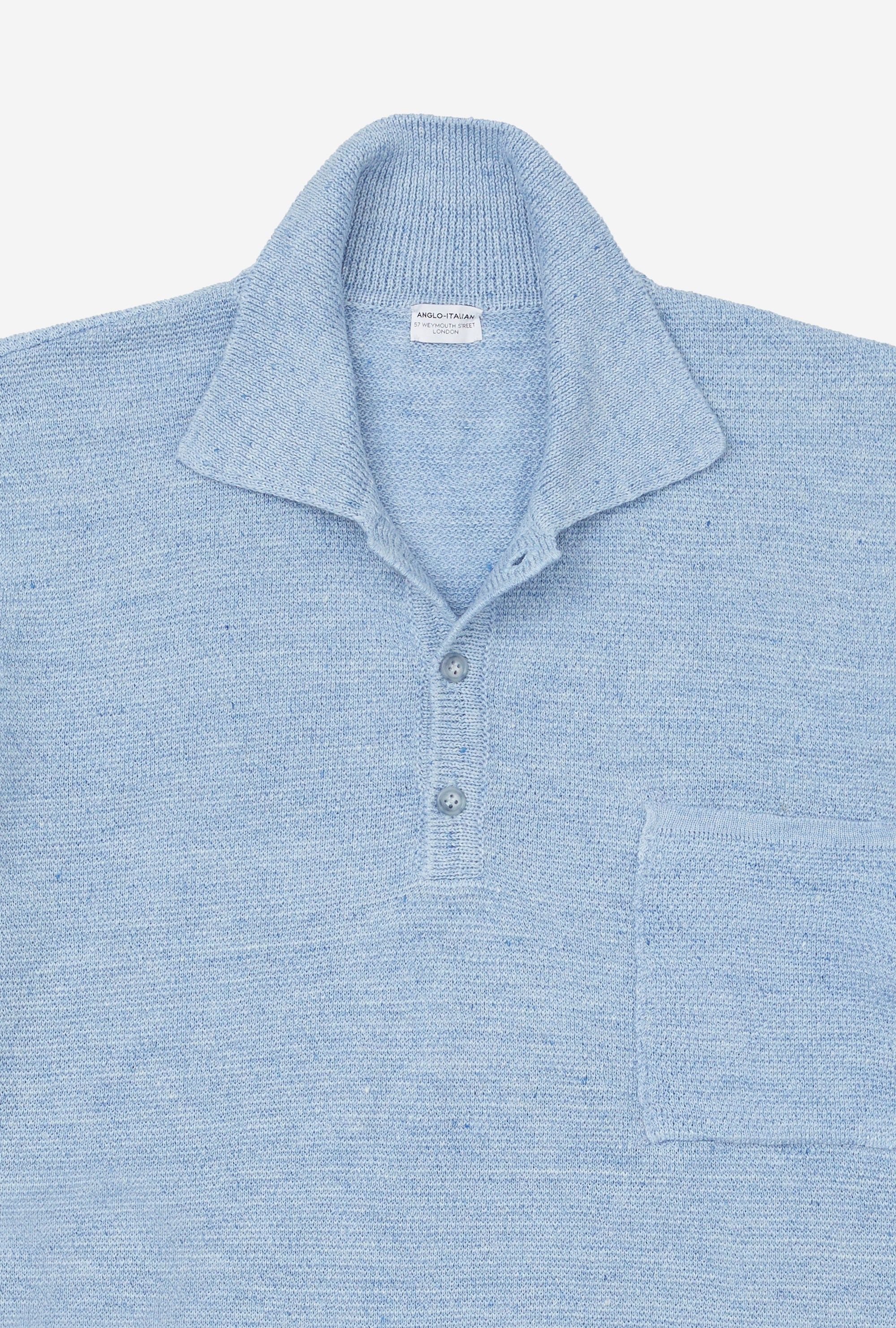 Knitted Polo Cotton Linen Sky Blue