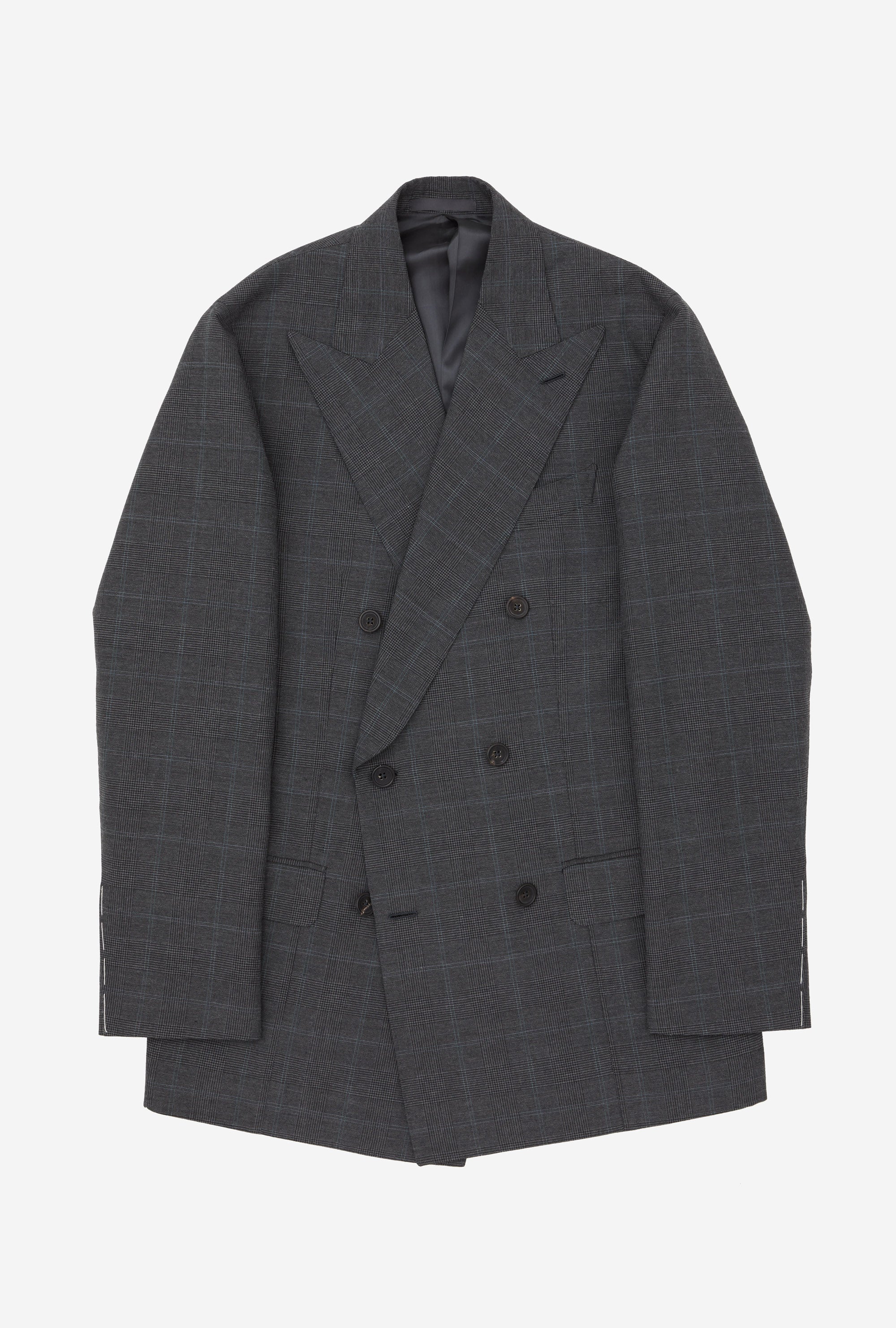 Suit Double Breasted Charcoal Glen Plaid Sky Overcheck