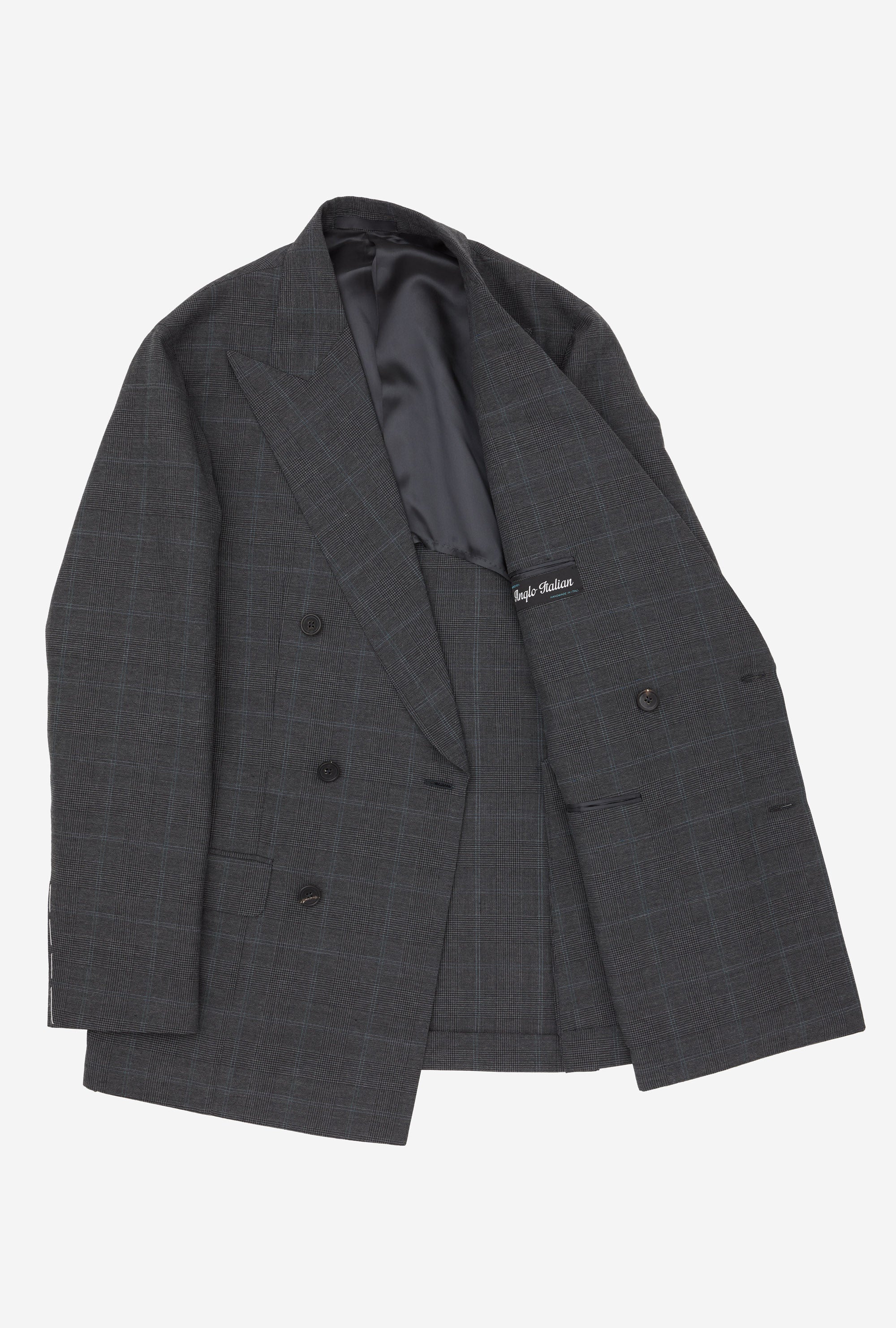 Suit Double Breasted Charcoal Glen Plaid Sky Overcheck