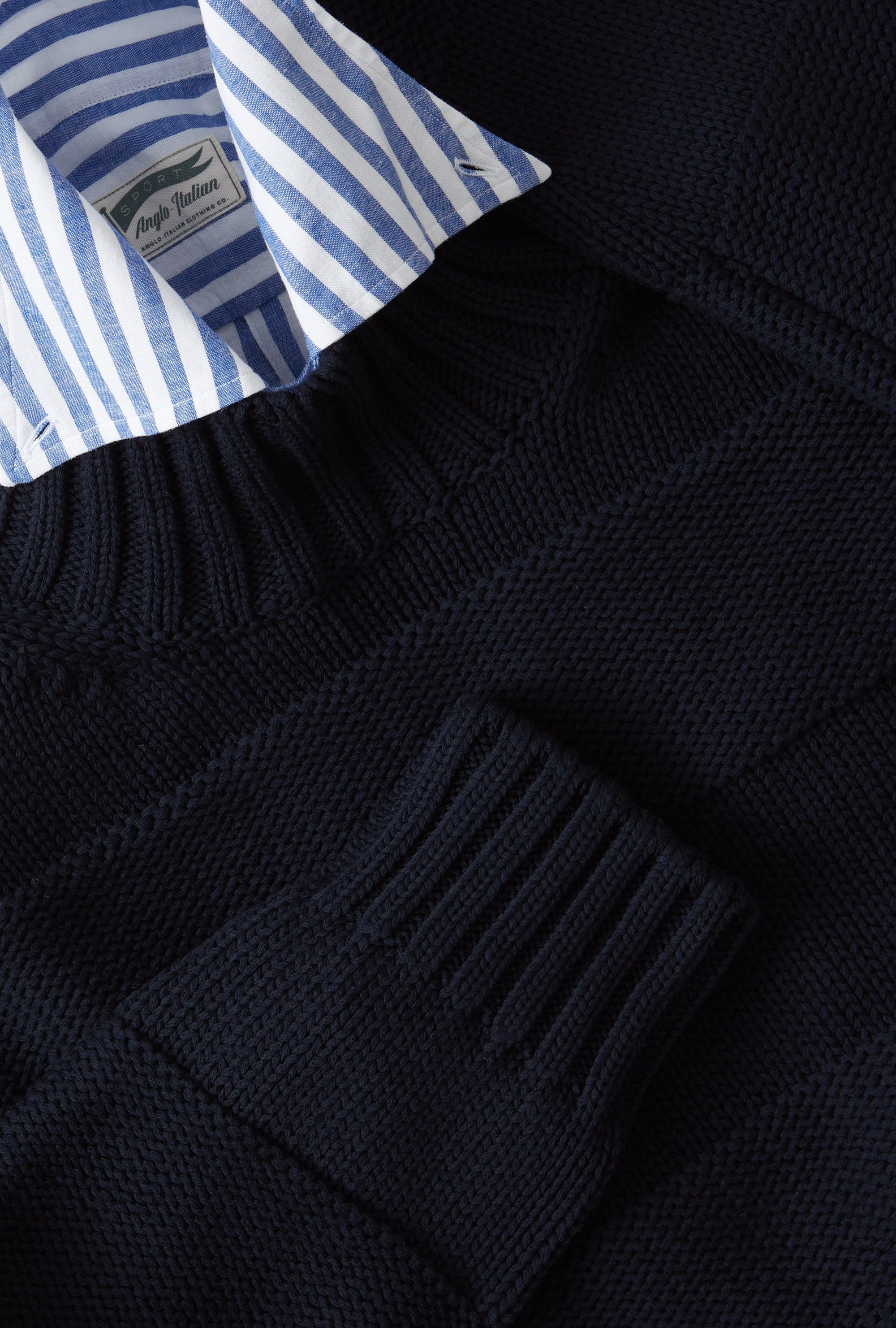 Mockneck Heavy Cotton Navy Stripe