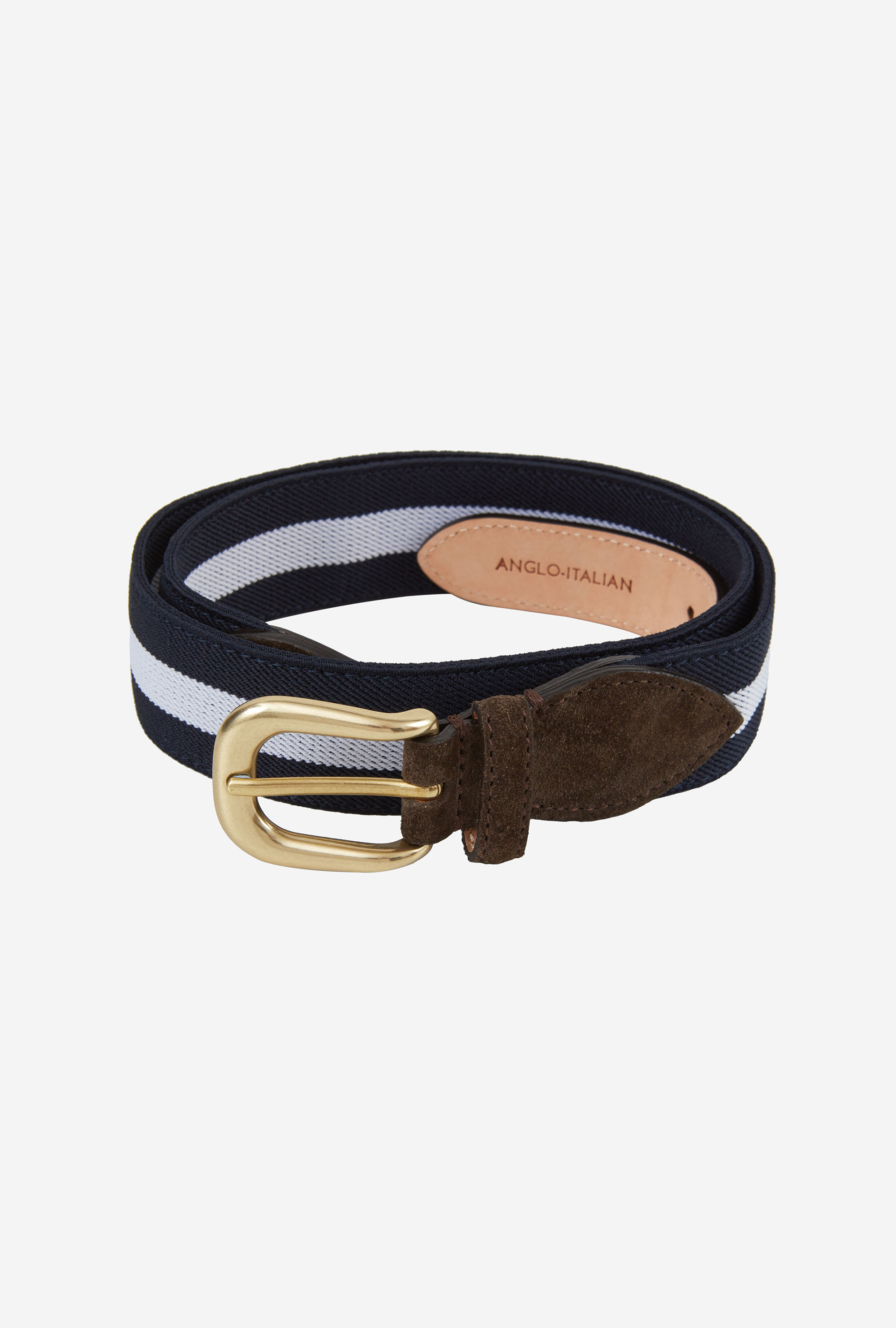Webbed Belt Canvas Suede Navy White Stripe