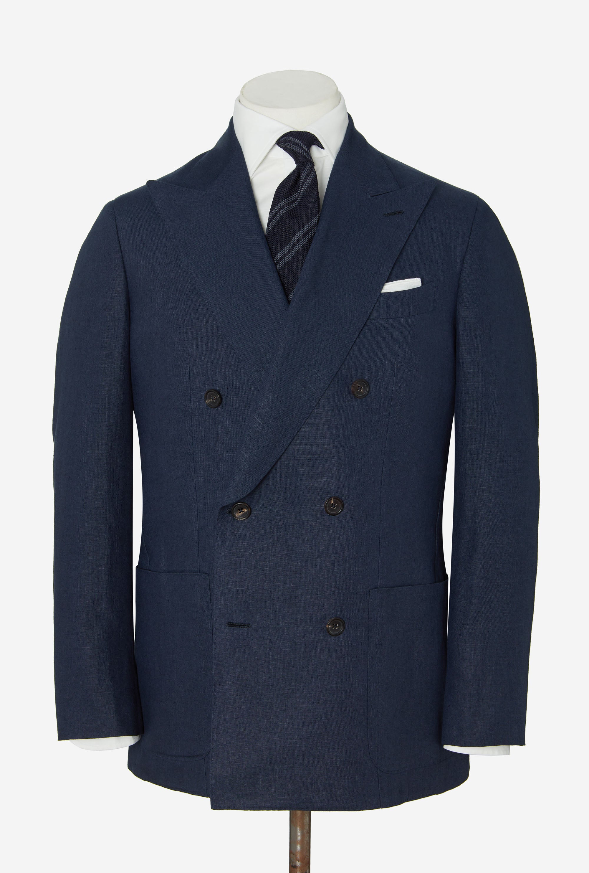 Suit Double Breasted Washed Linen Navy