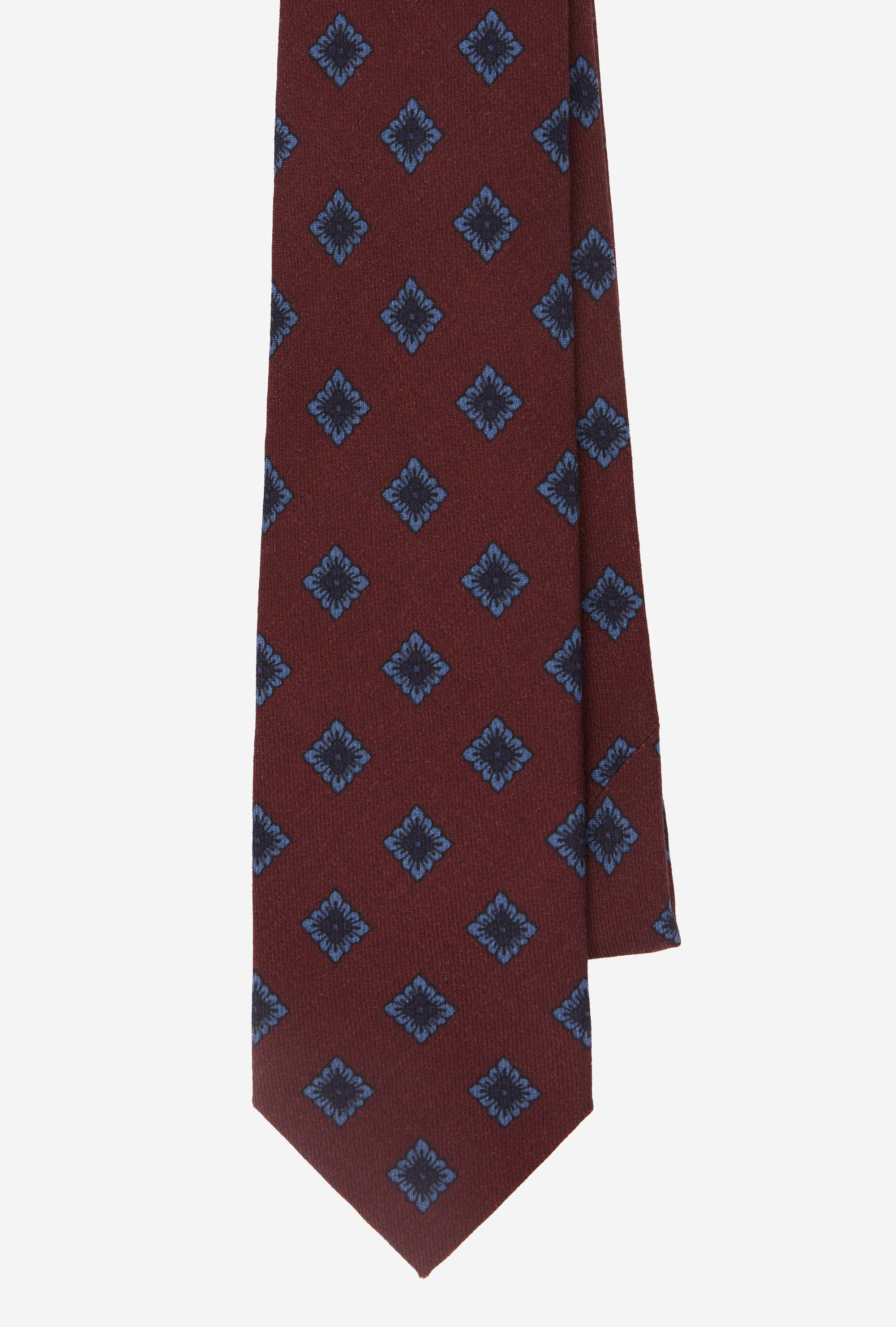 Wool Tie Challis Red Blue Navy