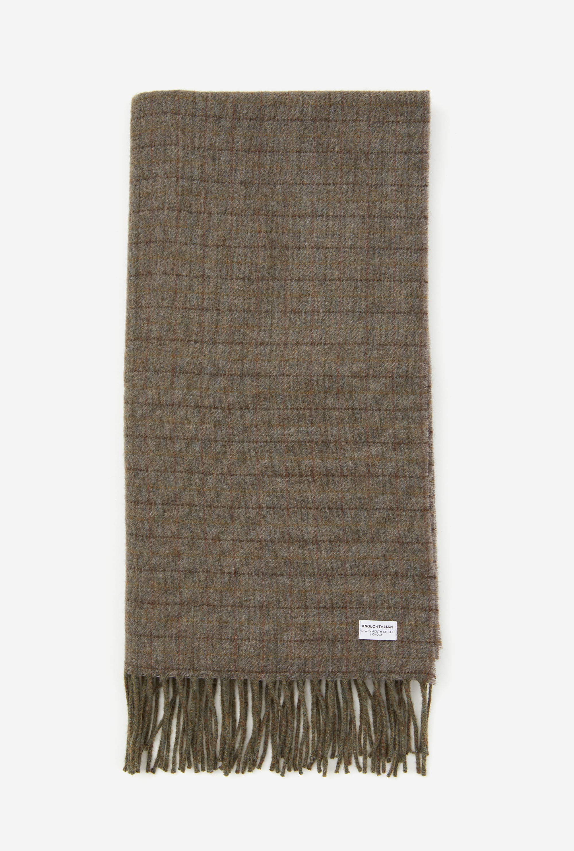 Wool Scarf Moss Green Brown Overcheck