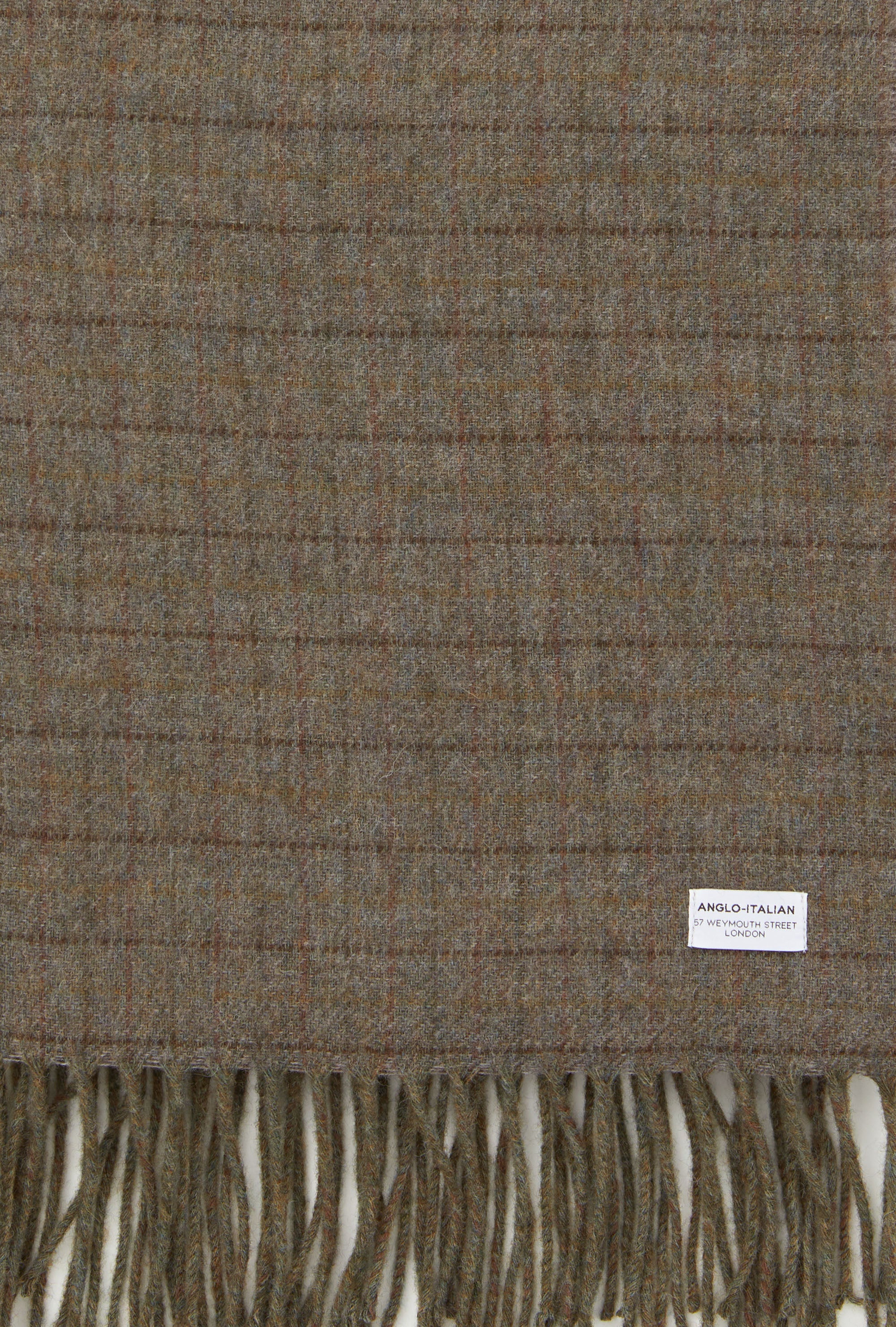 Wool Scarf Moss Green Brown Overcheck