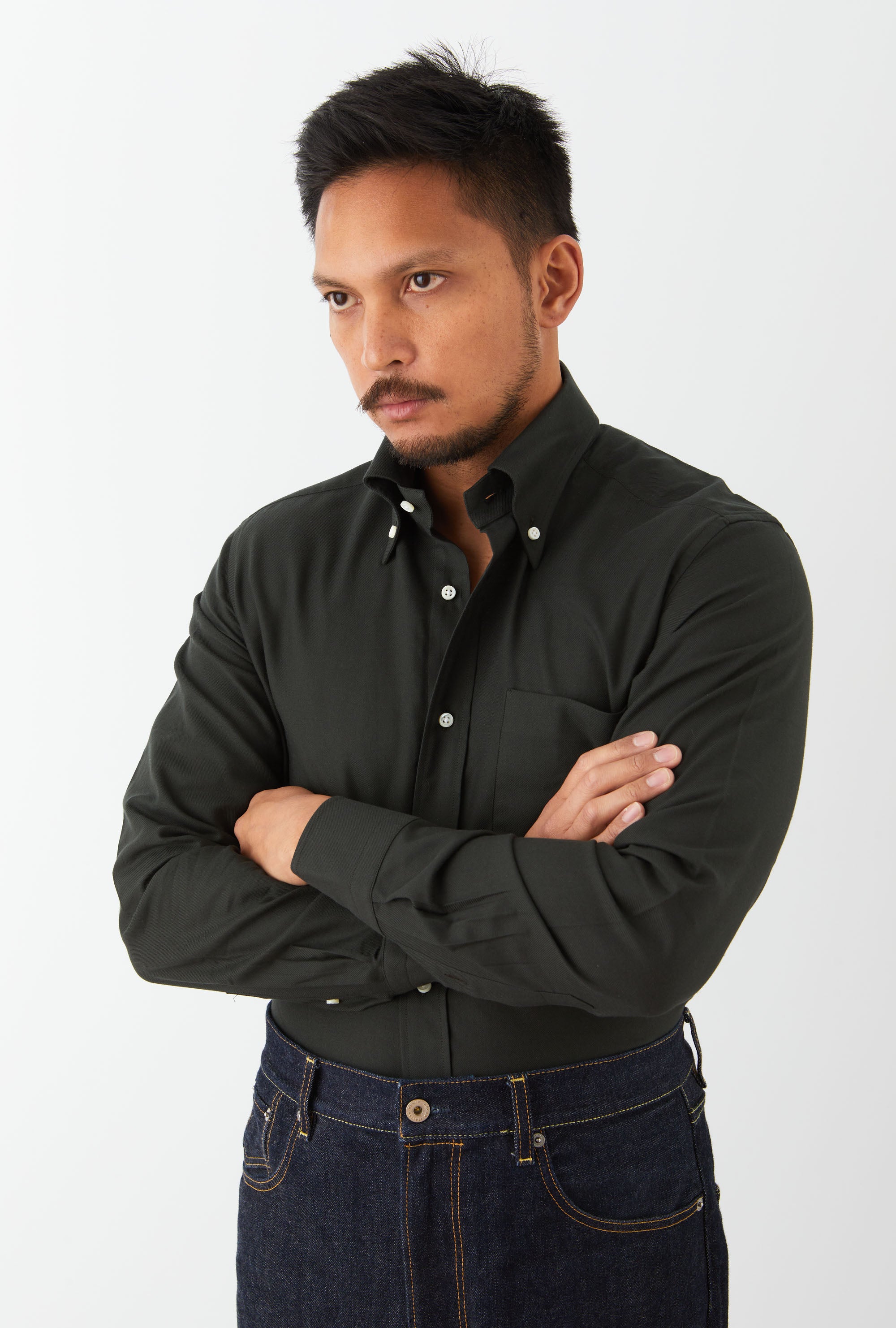 Button Down Sport Shirt Brushed Twill Forest
