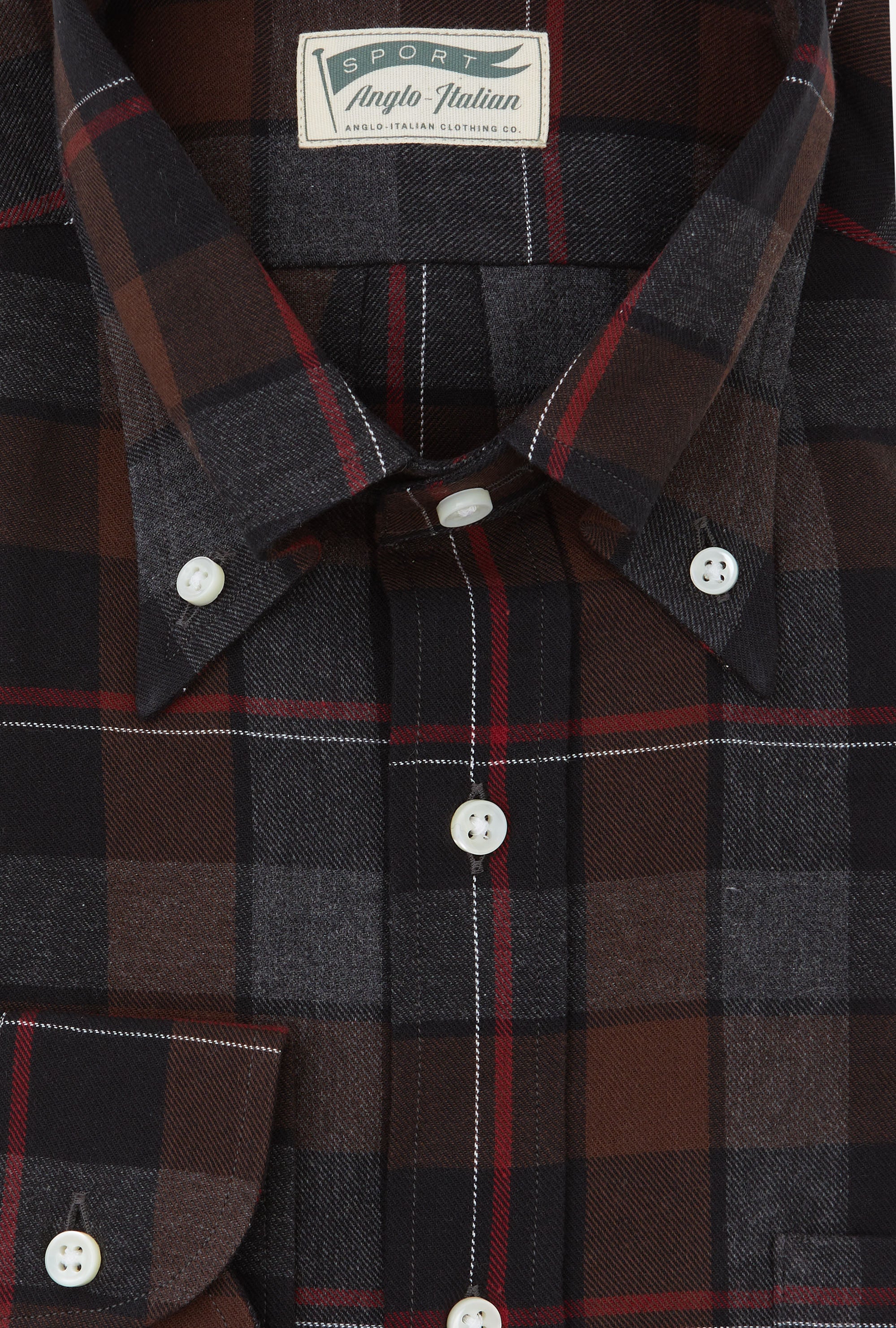 Button Down Sport Shirt Brushed Twill Rust Charcoal Red