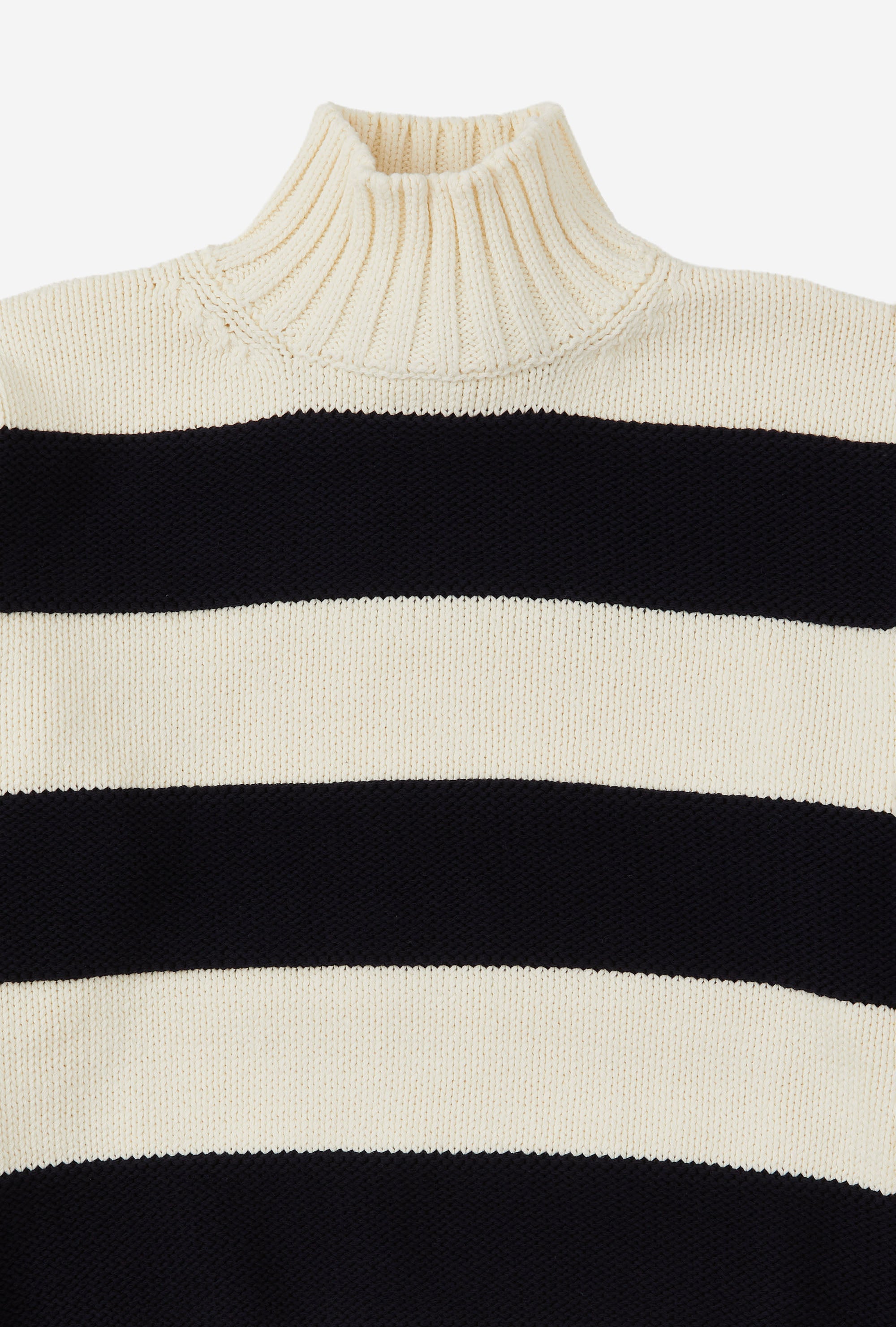 Mockneck Heavy Cotton Ecru Navy Stripes