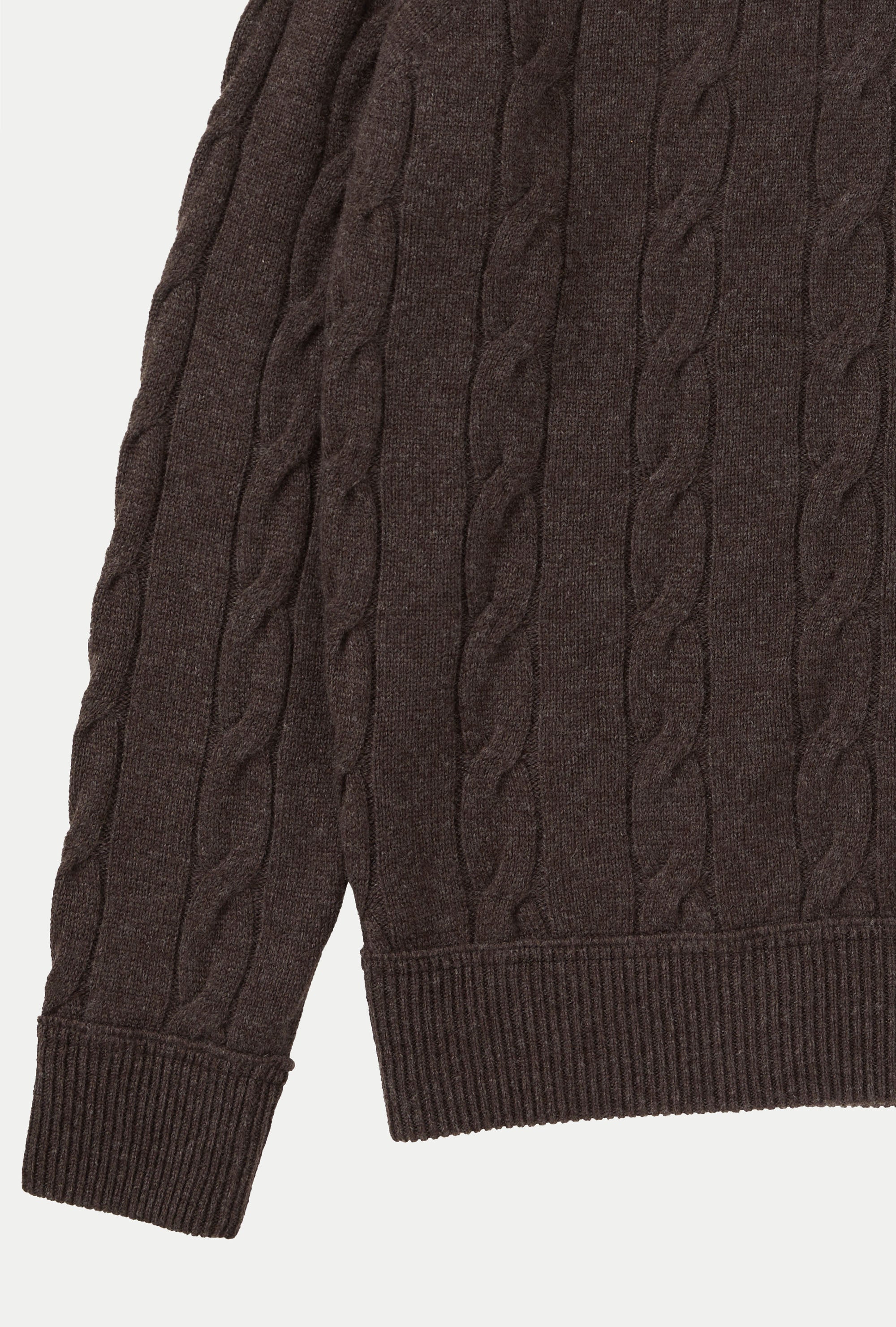 Raglan Polo Cableknit Wool-Cashmere Brown Melange