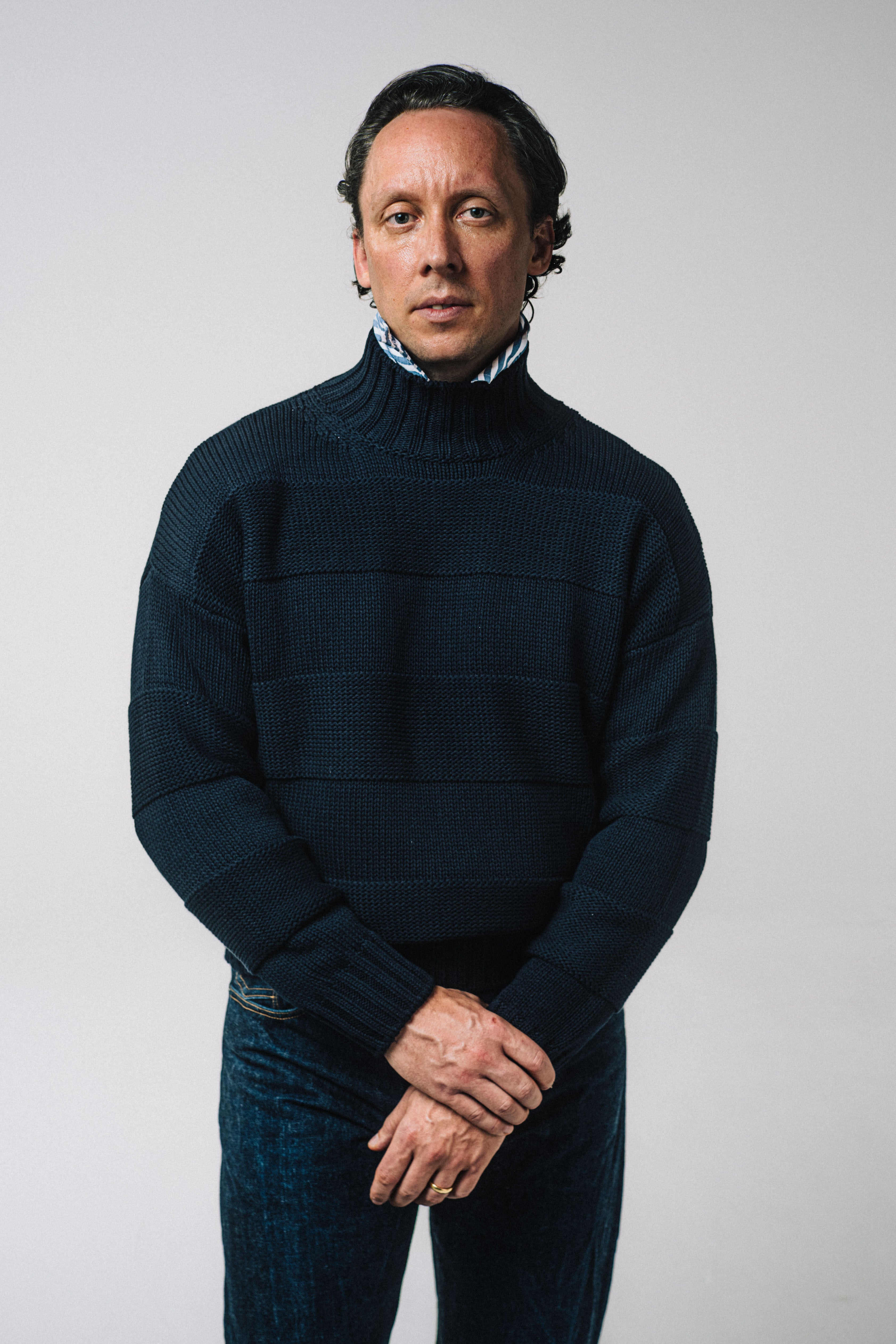 Mockneck Heavy Cotton Navy Stripe