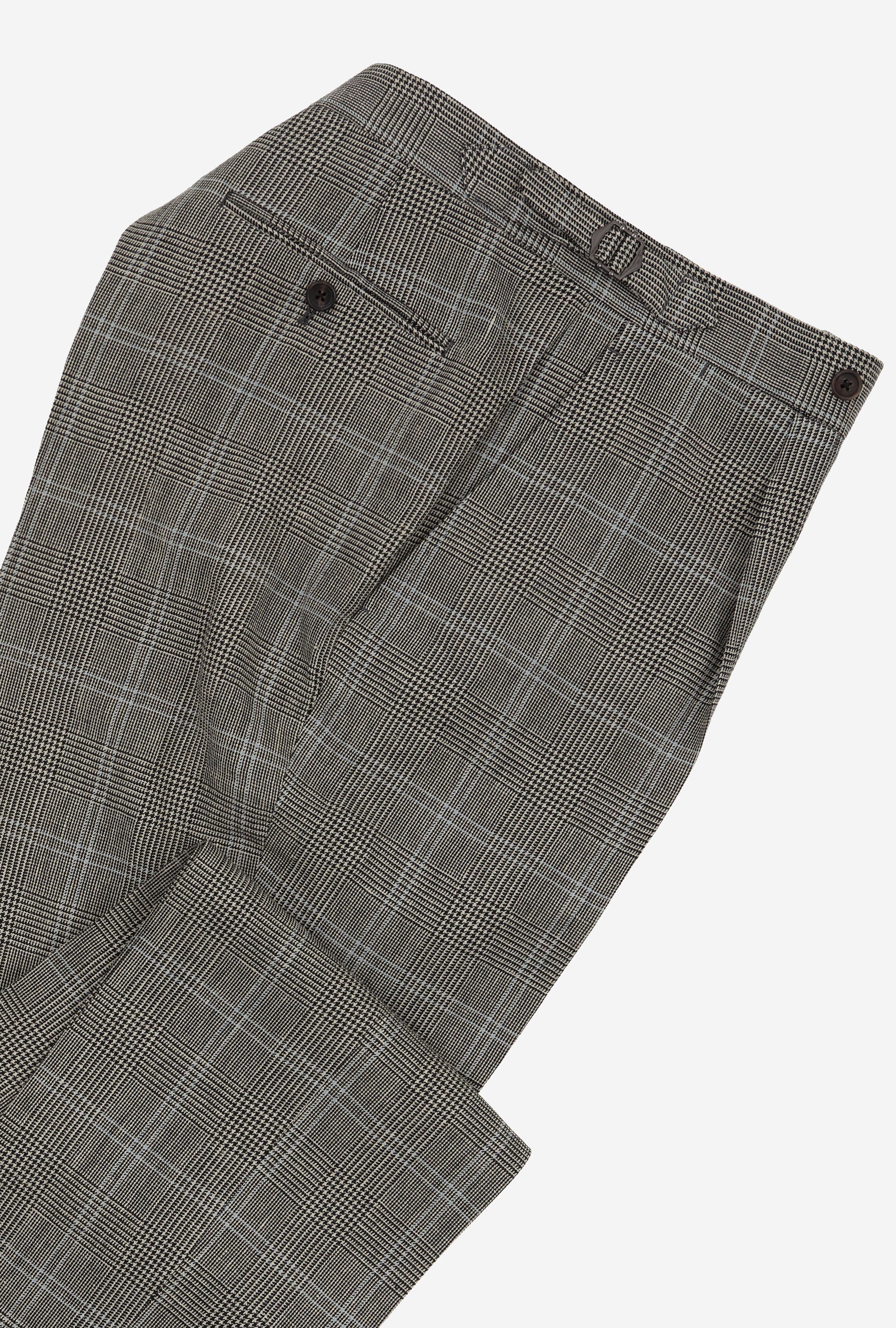 Suit Single Breasted Grey Glen Plaid Sky Overcheck Wool-Linen