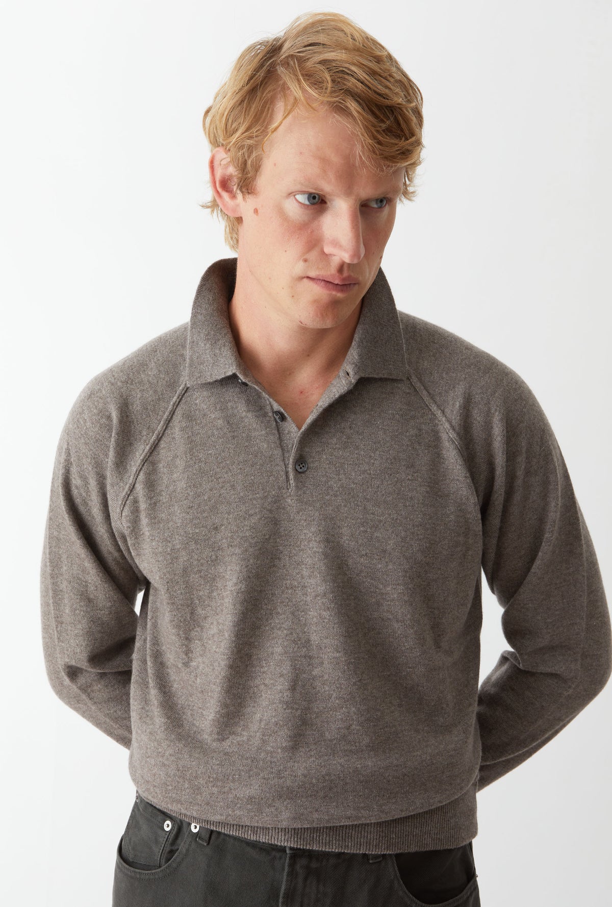 Raglan Sleeve Polo Wool-Cashmere Biscuit