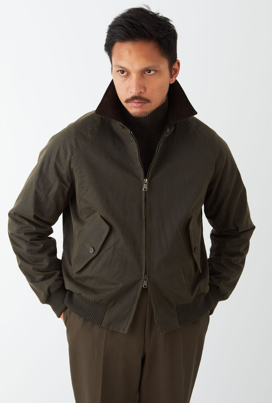 Bomber Jacket Waxed Cotton Olive