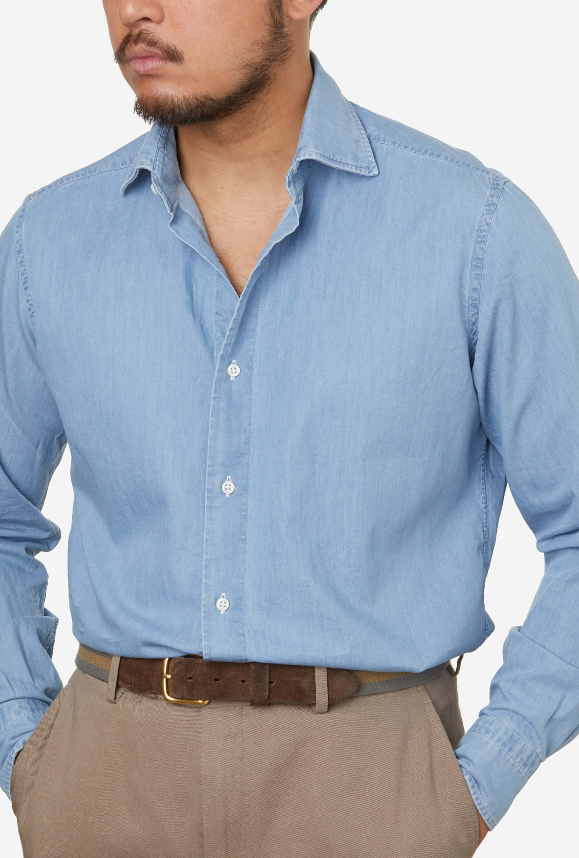 Spread Collar Shirt Light Wash Denim