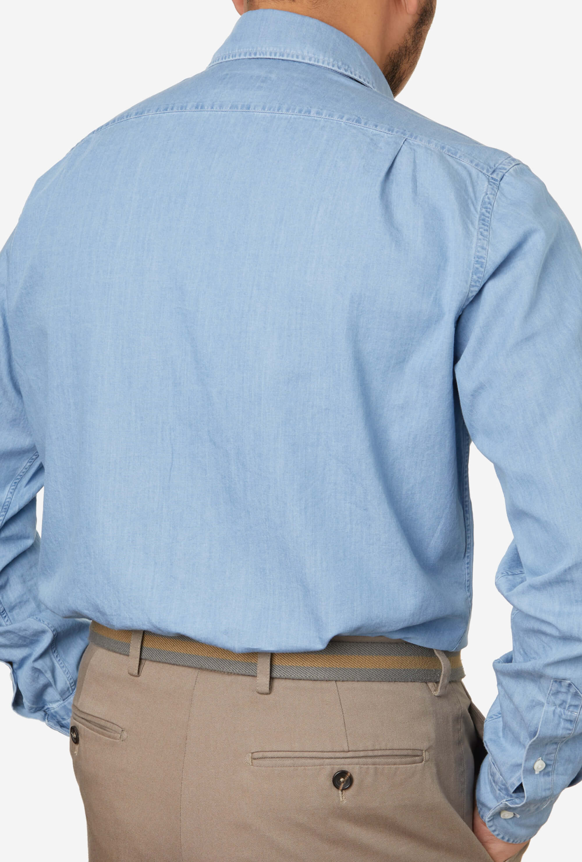 Spread Collar Shirt Light Wash Denim