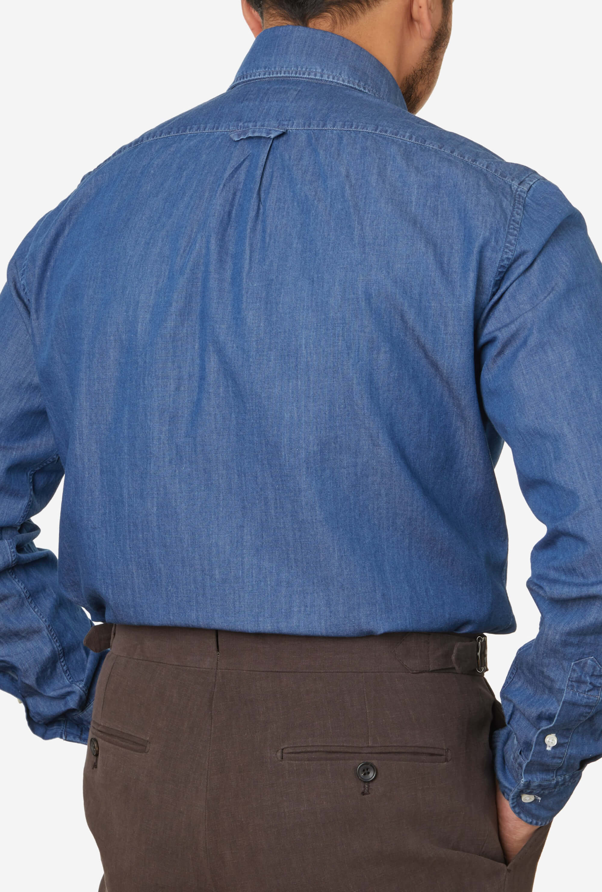 Button Down Sport Shirt Mid Wash Denim