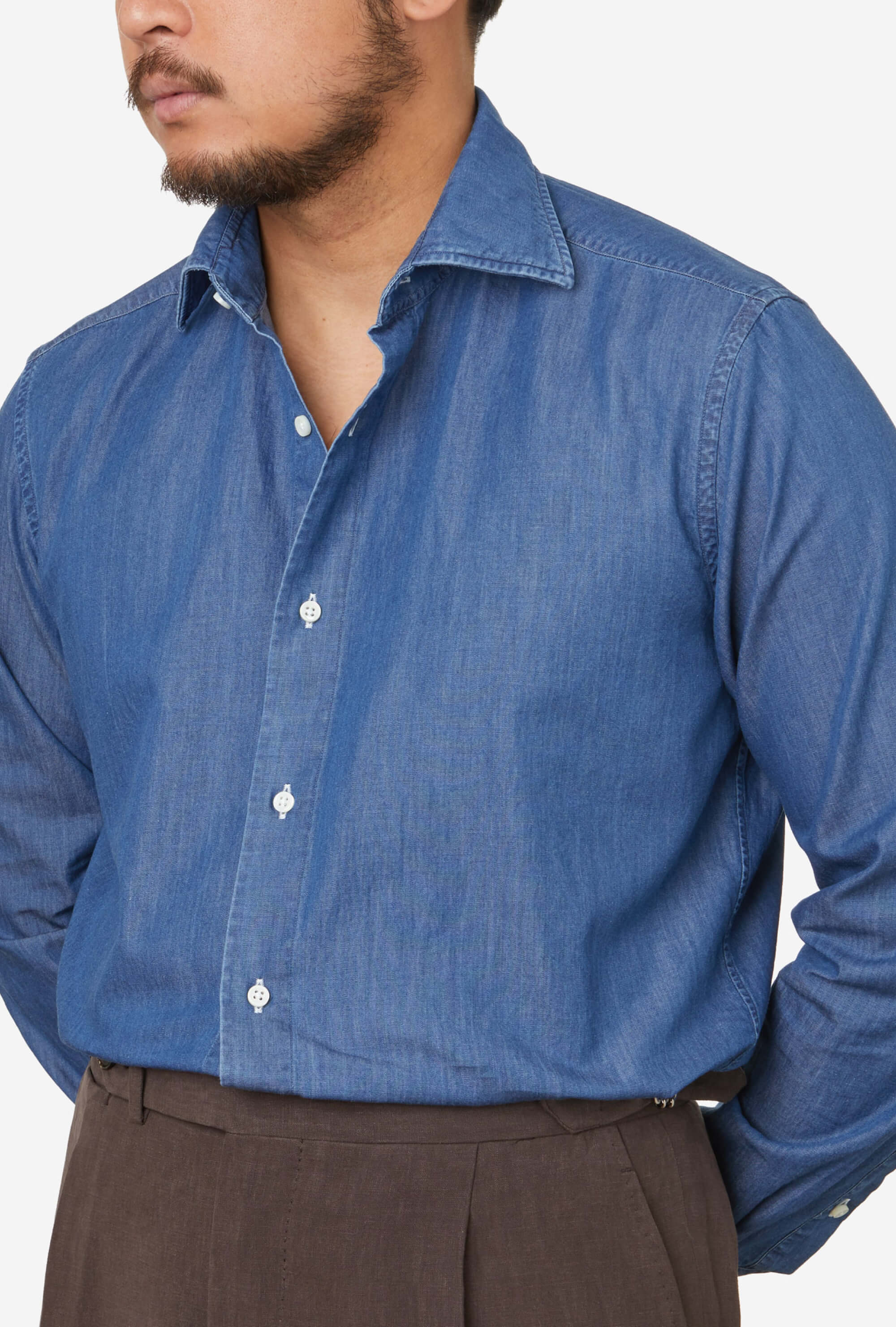 Spread Collar Shirt Mid Wash Denim