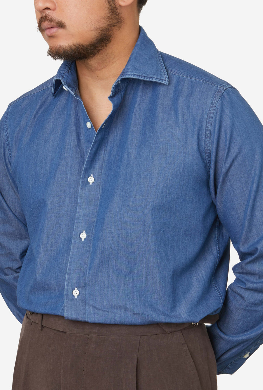 Spread Collar Shirt Mid Wash Denim