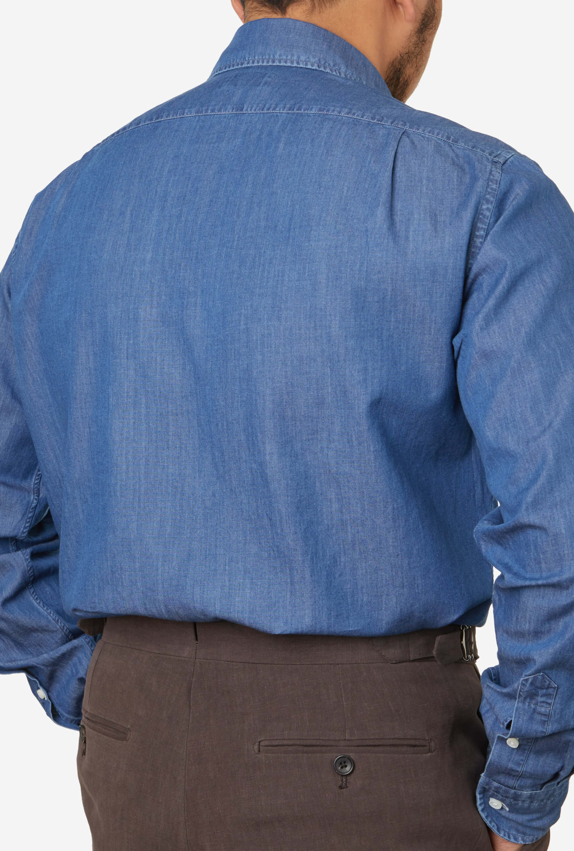 Spread Collar Shirt Mid Wash Denim