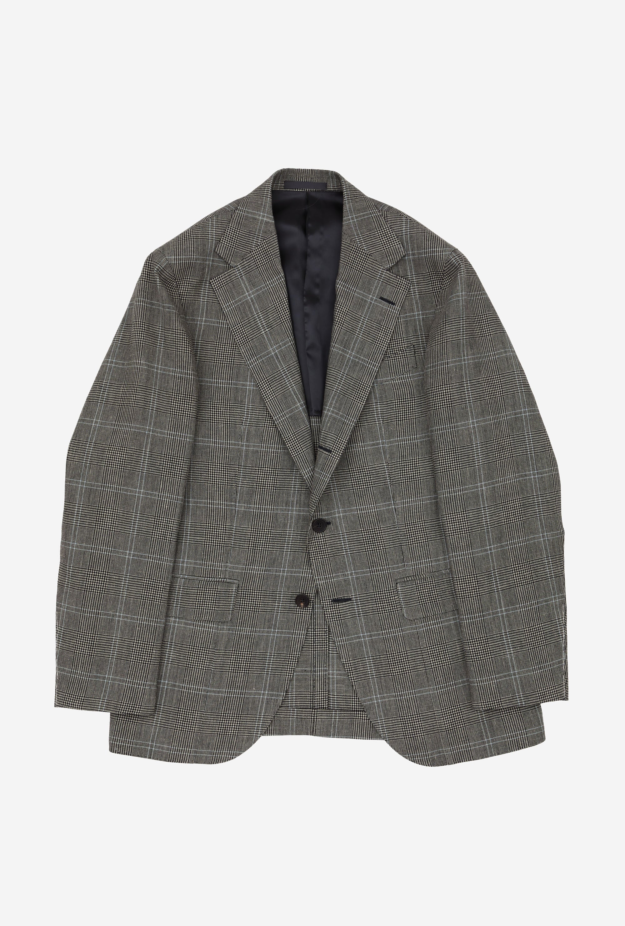 Suit Single Breasted Grey Glen Plaid Sky Overcheck Wool-Linen