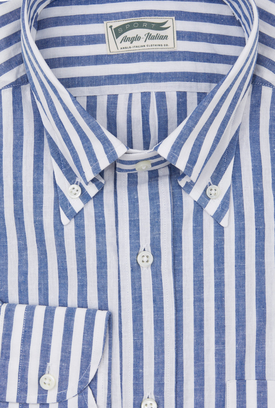 Button Down Sport Shirt Cotton-Linen Blue Butchers Stripe