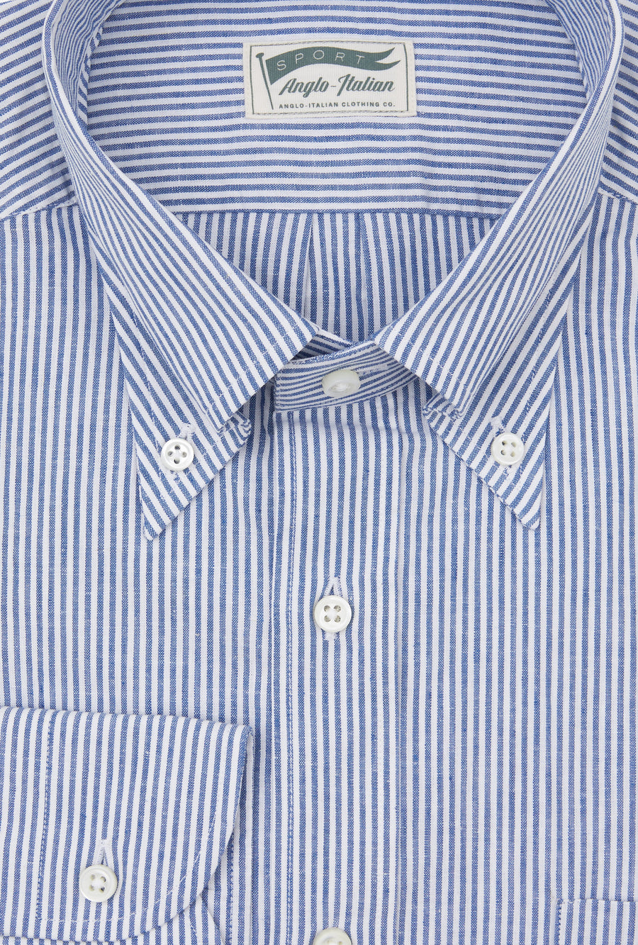 Button Down Sport Shirt Cotton-Linen Blue Bengal Stripe