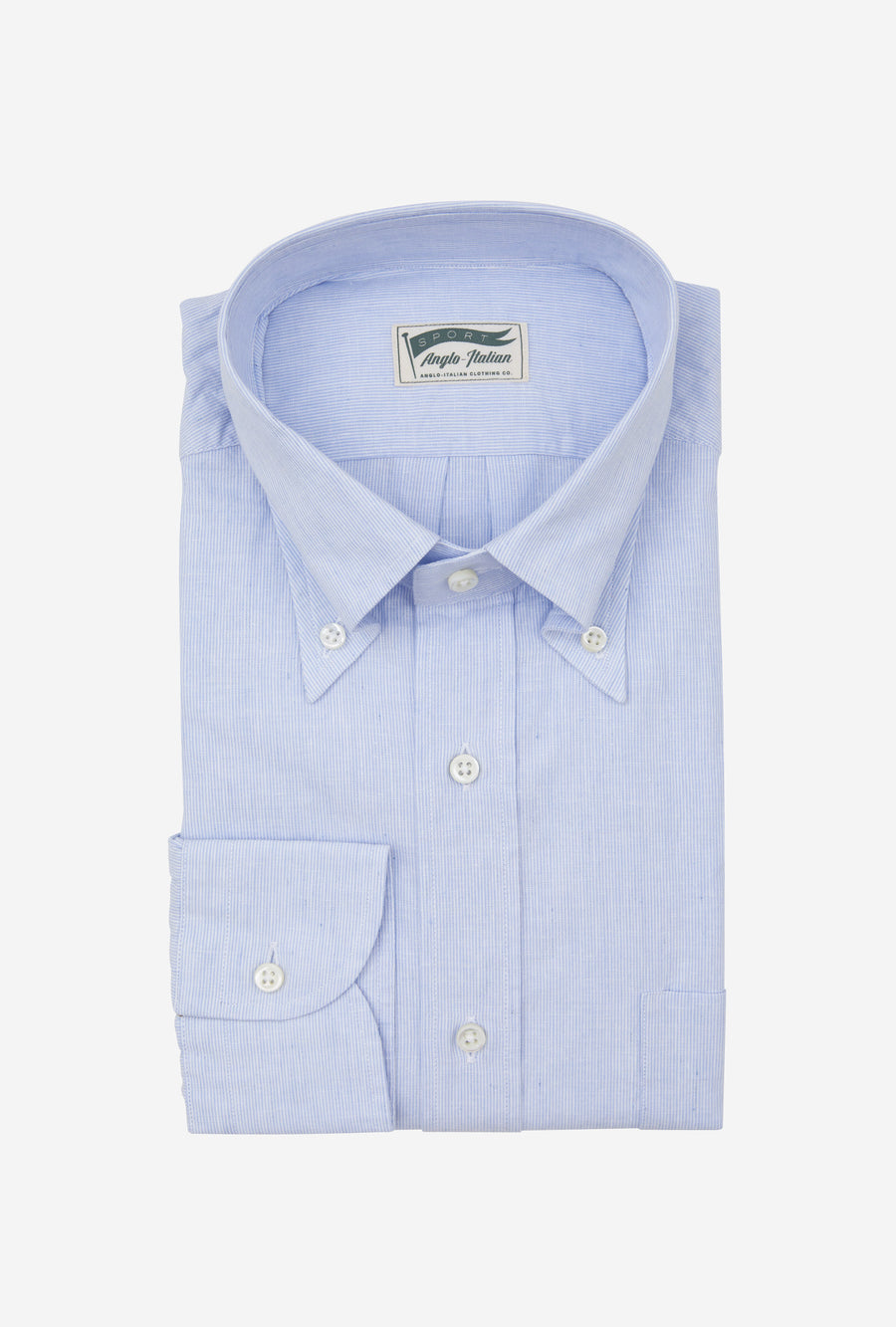 Button Down Sport Shirt Cotton-Linen Sky Blue Hairstripe