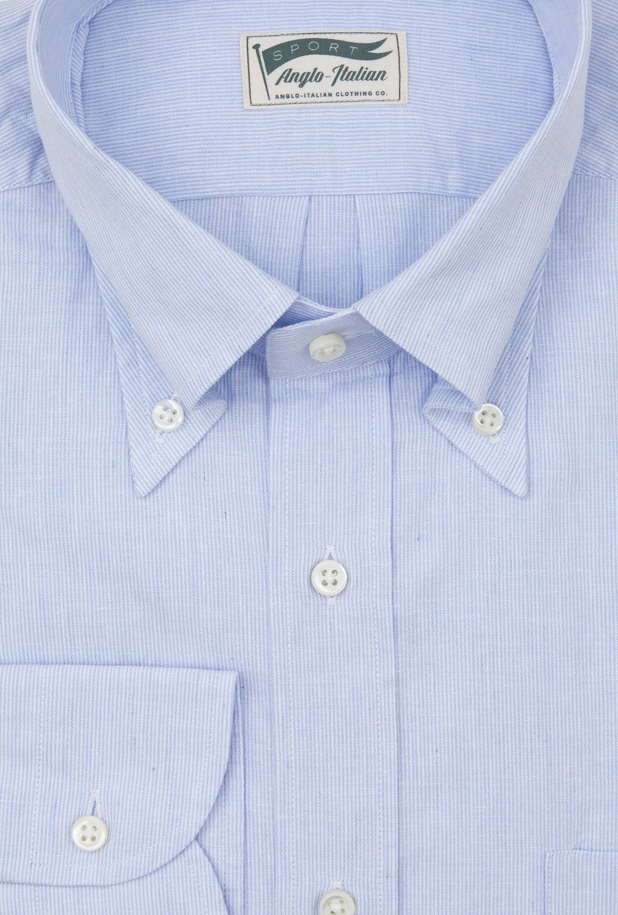 Button Down Sport Shirt Cotton-Linen Sky Blue Hairstripe