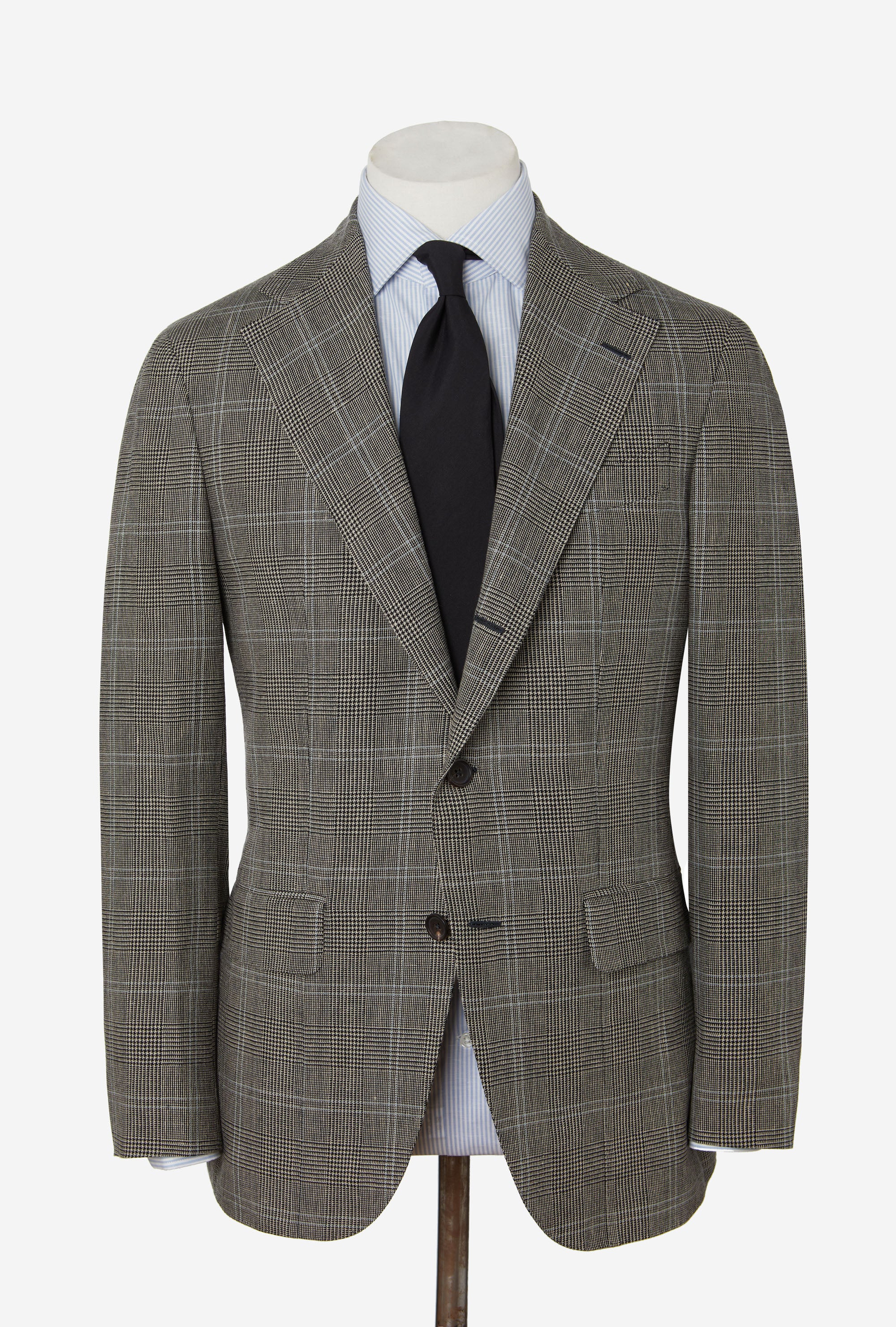 Suit Single Breasted Grey Glen Plaid Sky Overcheck Wool-Linen