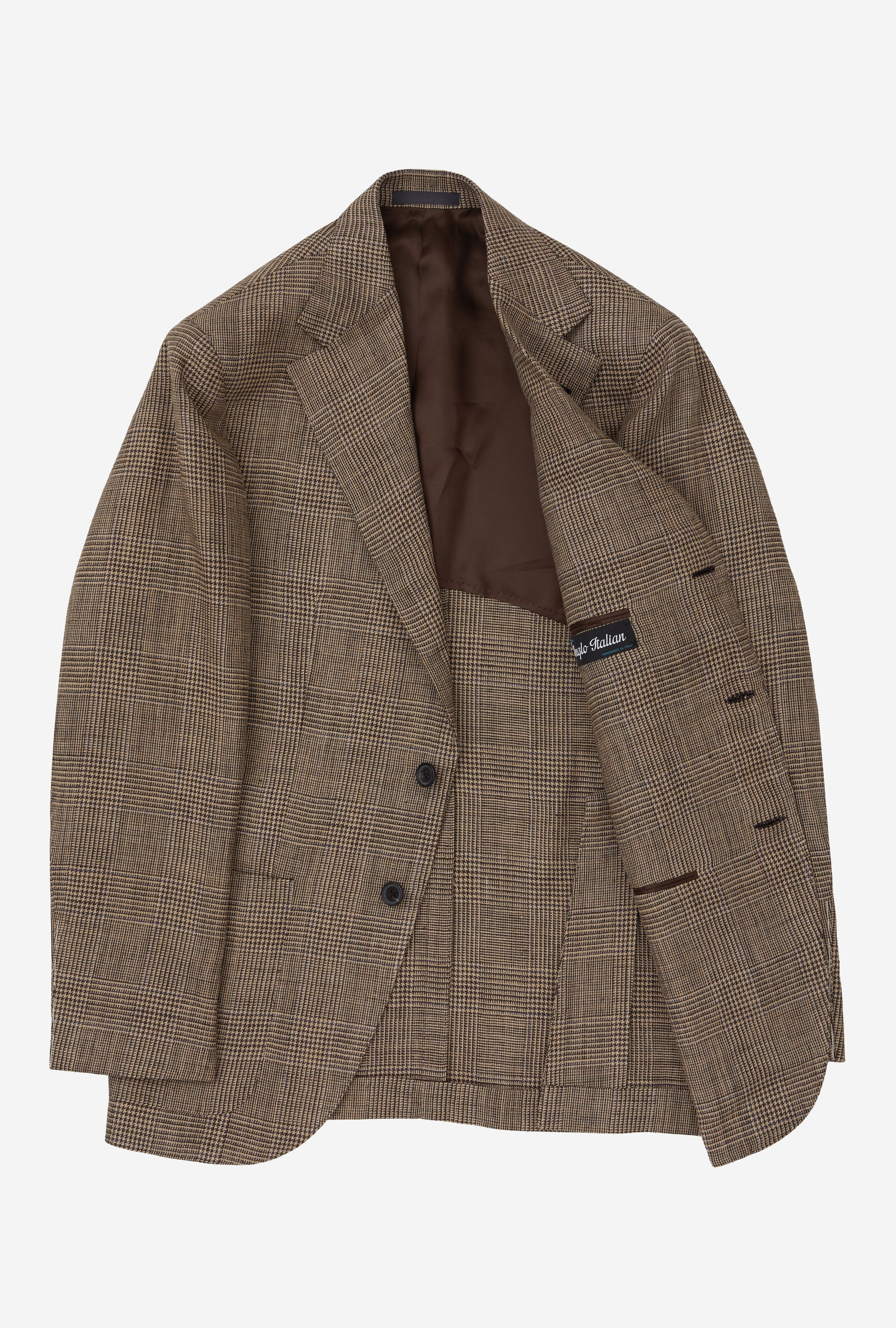 Sport Jacket Silk-Linen Sand Glen Plaid Royal Blue Overcheck