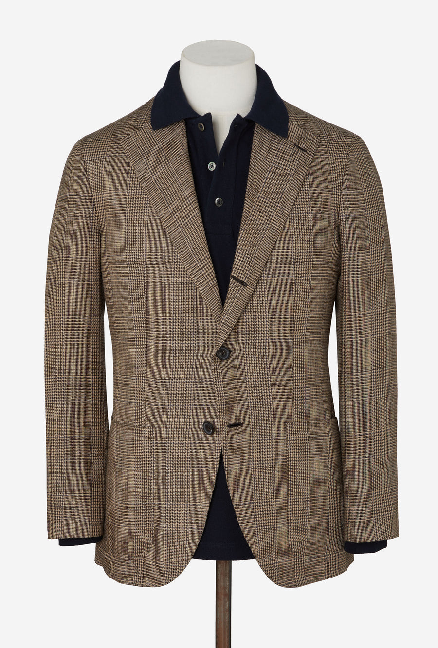 Sport Jacket Silk-Linen Sand Glen Plaid Royal Blue Overcheck