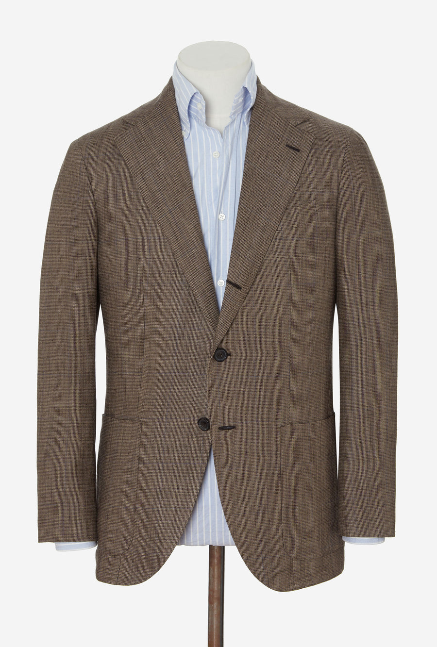 Sport Jacket Silk-Linen Sand Tickweave Blue Overcheck
