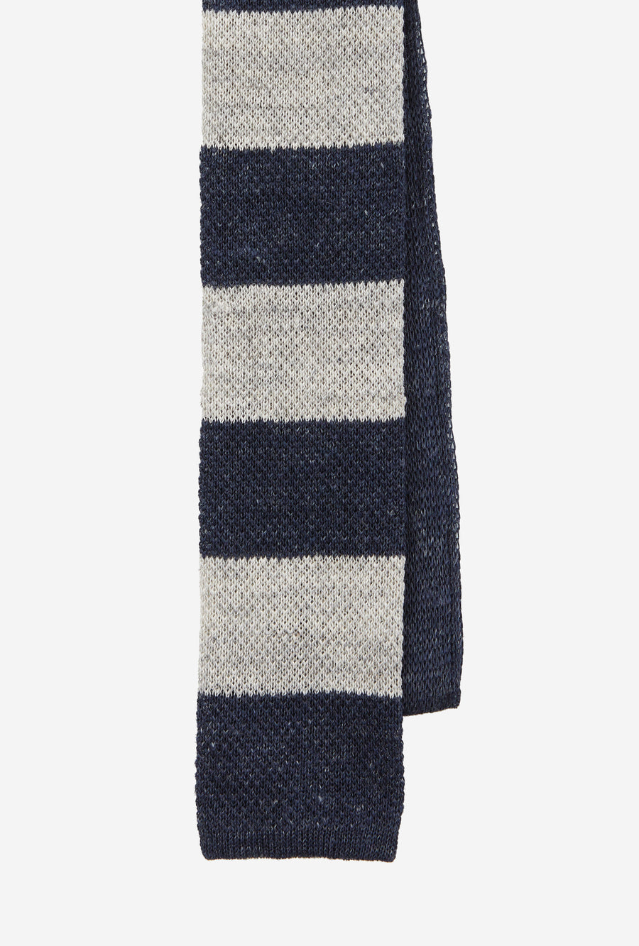 Knit Tie Linen Navy Ecru Stripe