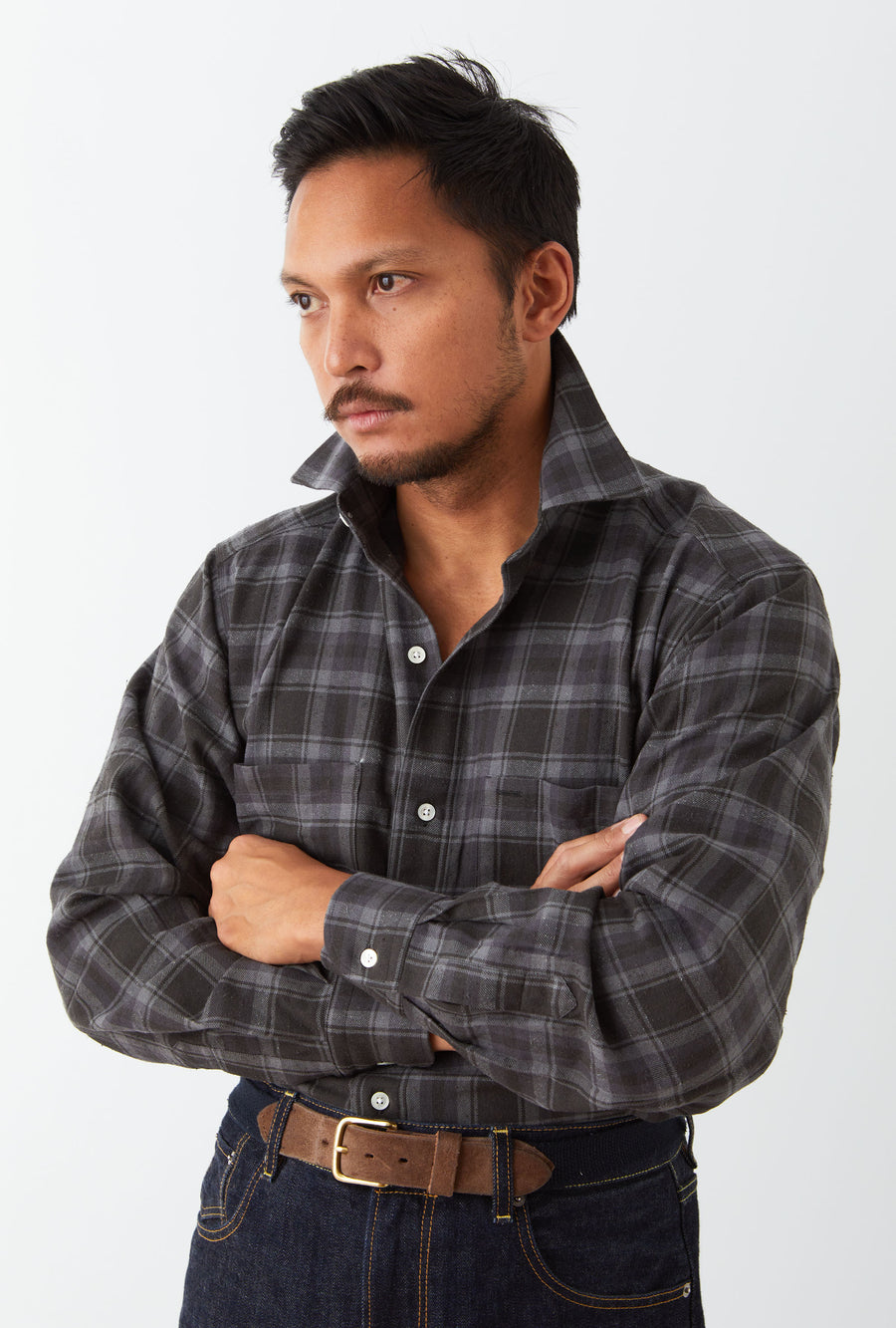 Mechanics Shirt Cotton Silk Charcoal Navy Black Check